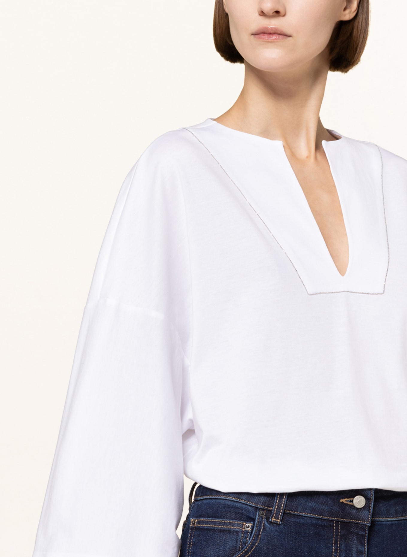 FABIANA FILIPPI Oversized shirt with decorative gems, Color: WHITE (Image 4)