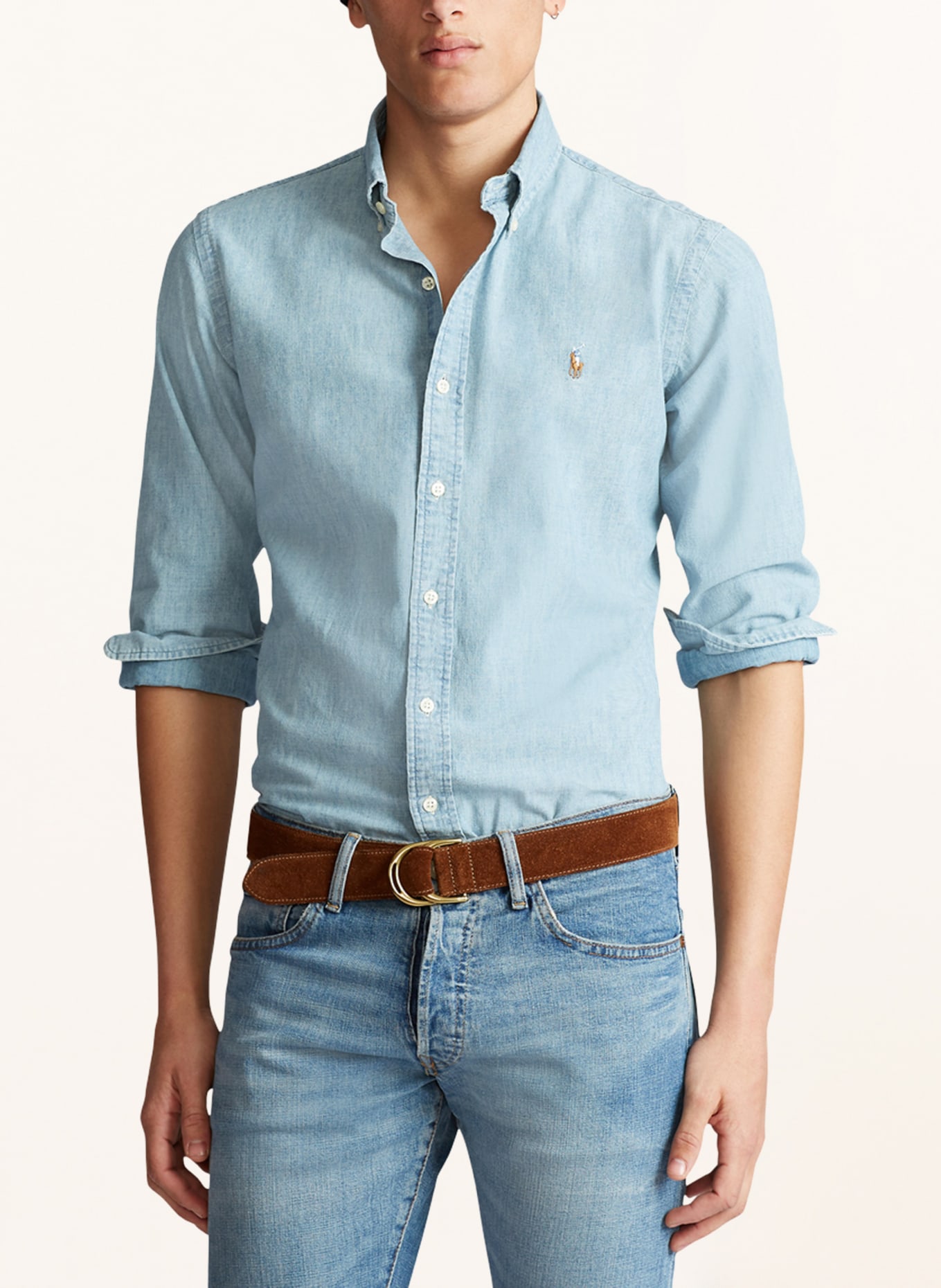 POLO RALPH LAUREN Hemd Regular Fit in Jeansoptik, Farbe: HELLBLAU (Bild 4)
