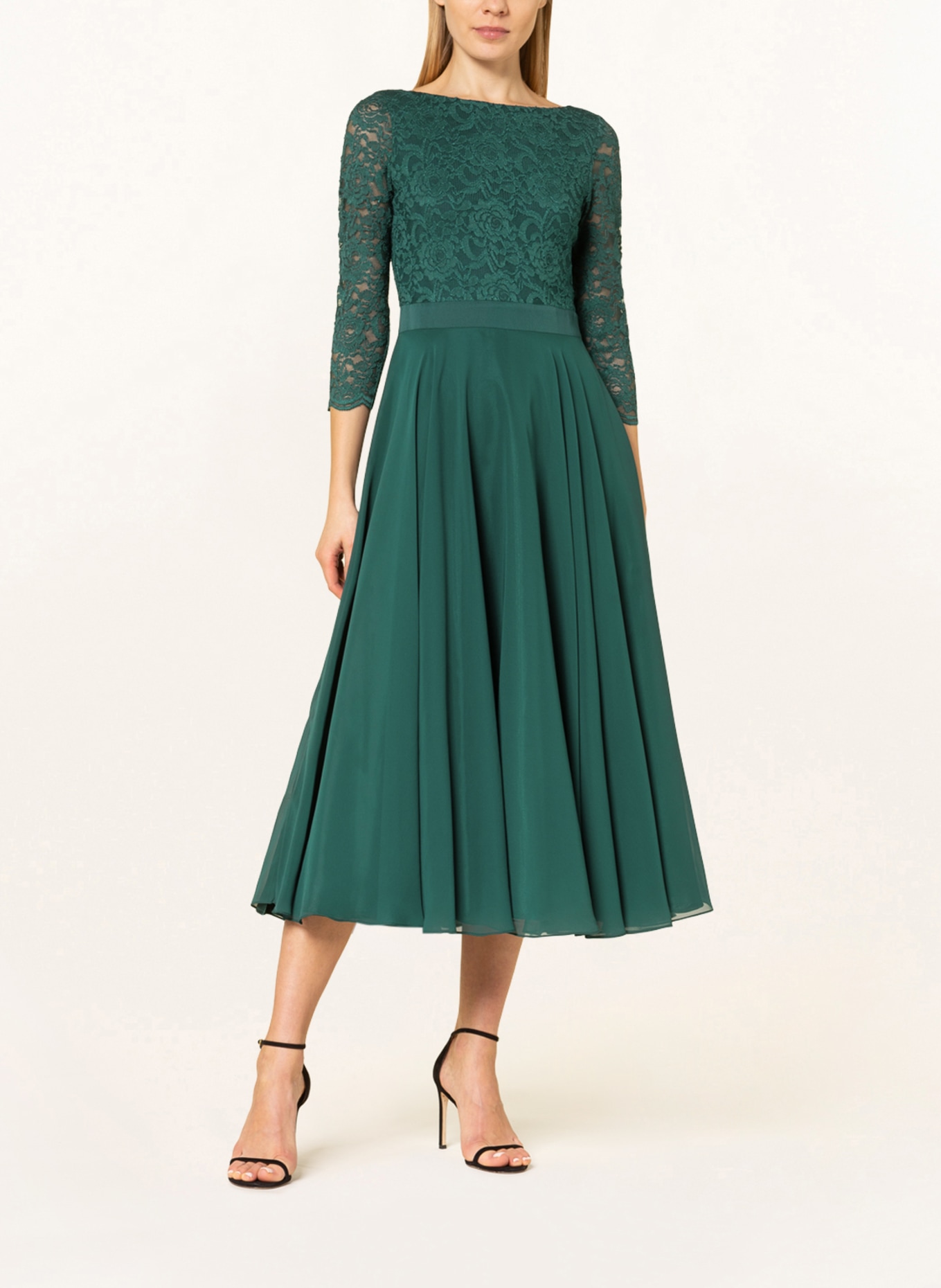 SWING Cocktail dress with lace trim , Color: GREEN (Image 2)