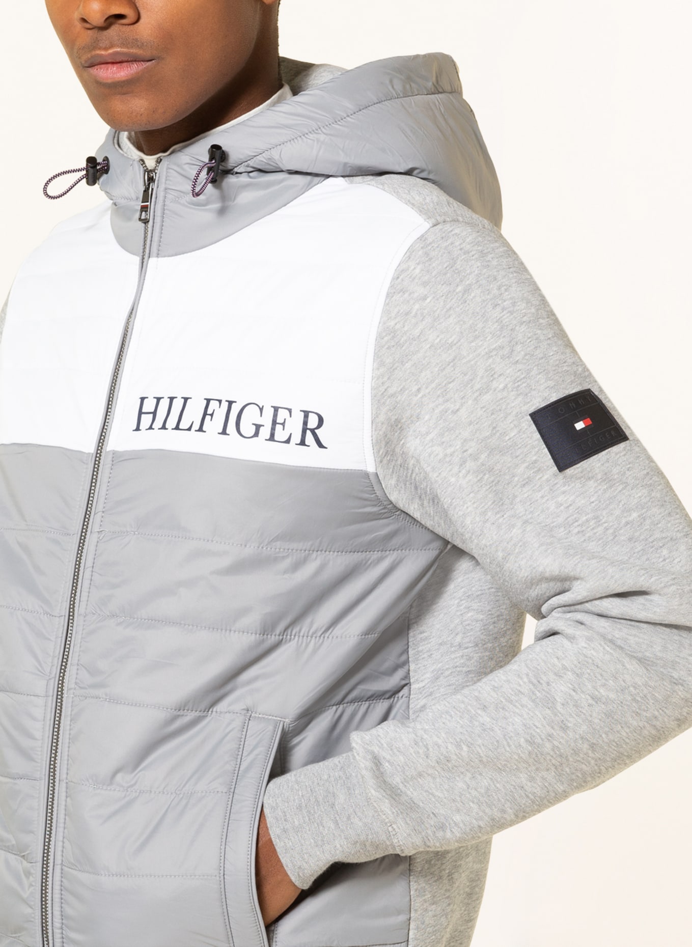 TOMMY HILFIGER Sweat jacket in mixed materials , Color: GRAY/ WHITE (Image 5)