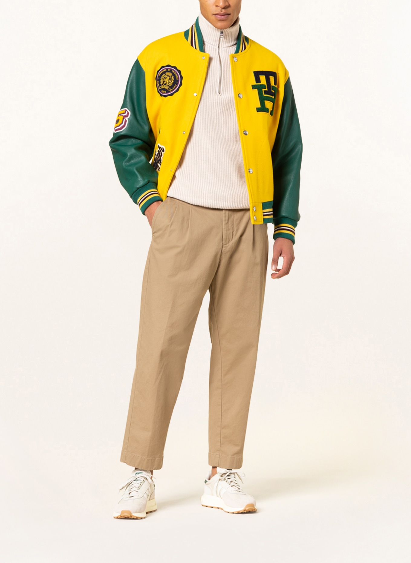 TOMMY Bomber jacket in mixed materials in yellow/ green