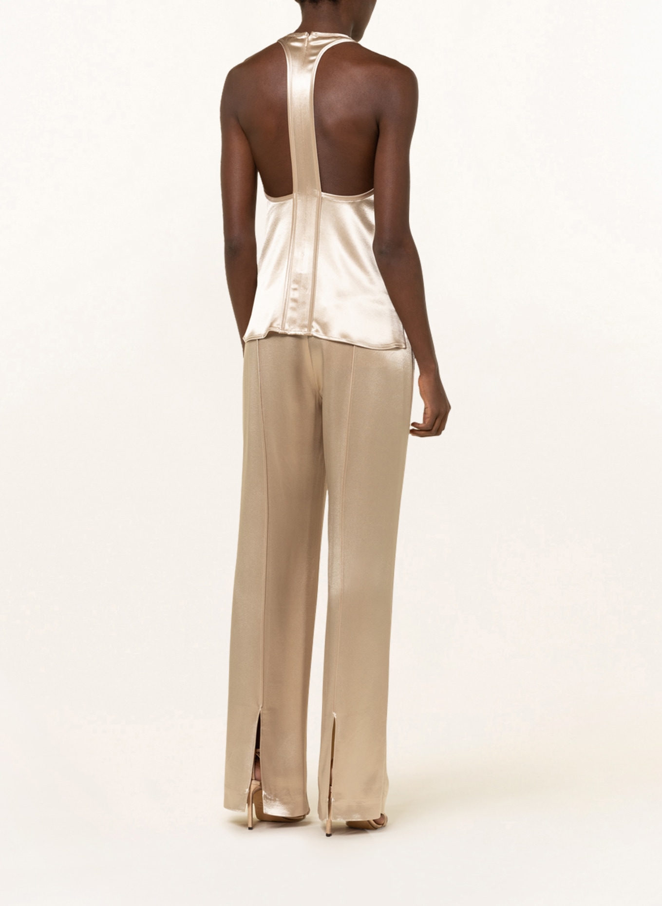 Calvin Klein Marlene kalhoty NAIA ze saténu, Barva: BÉŽOVÁ (Obrázek 3)