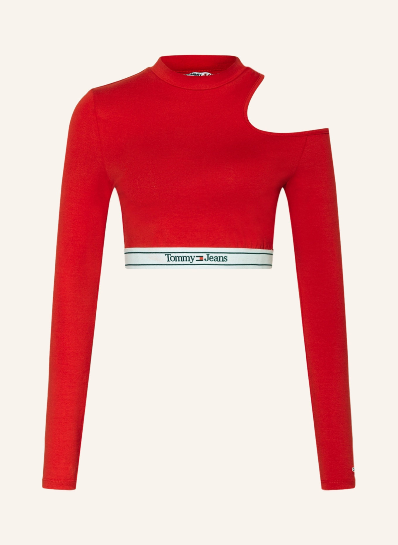 TOMMY JEANS Cropped-Longsleeve mit Cut-out in rot