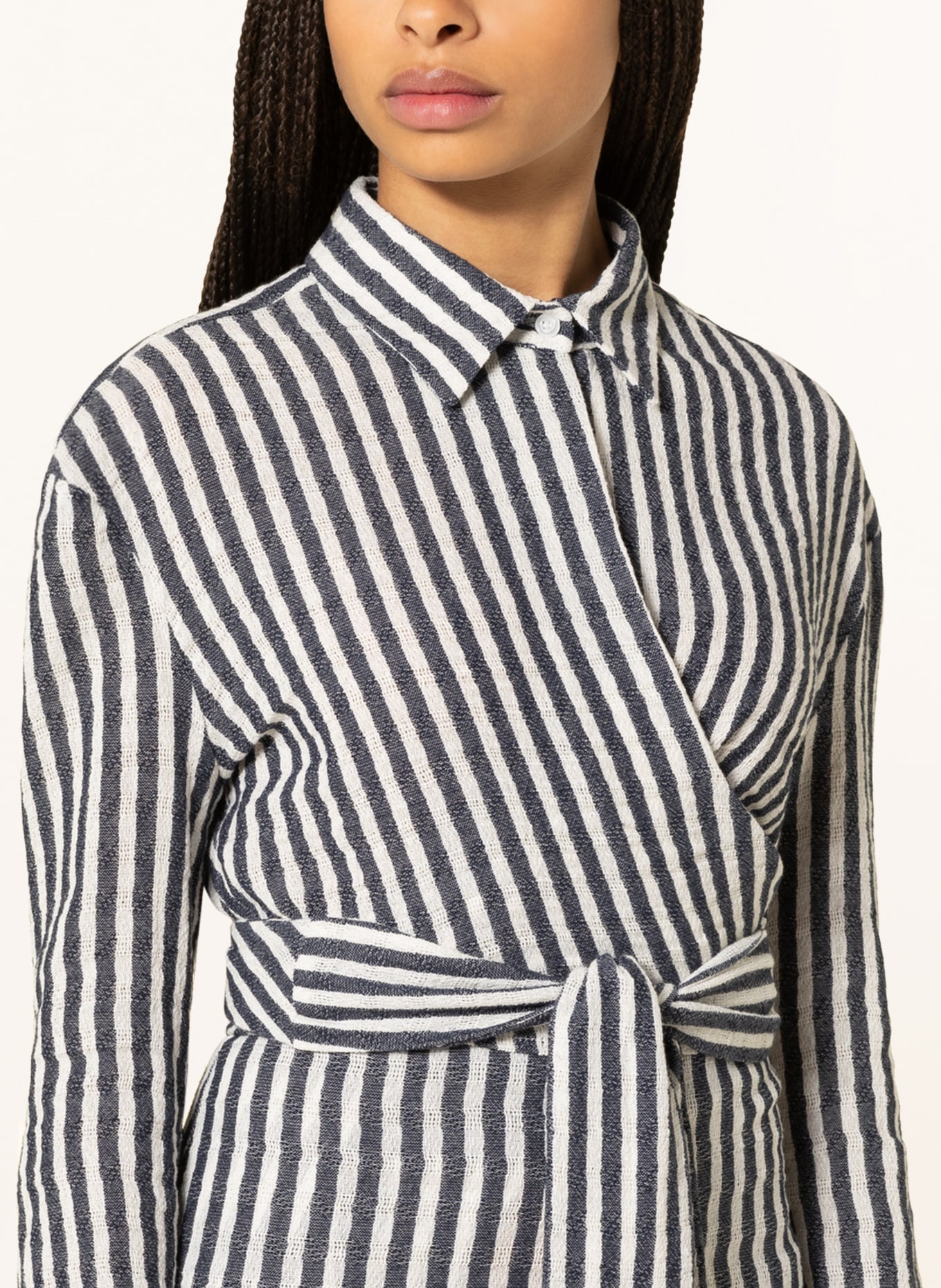MUSIER PARIS Wrap blouse SYROS in dark blue/ white