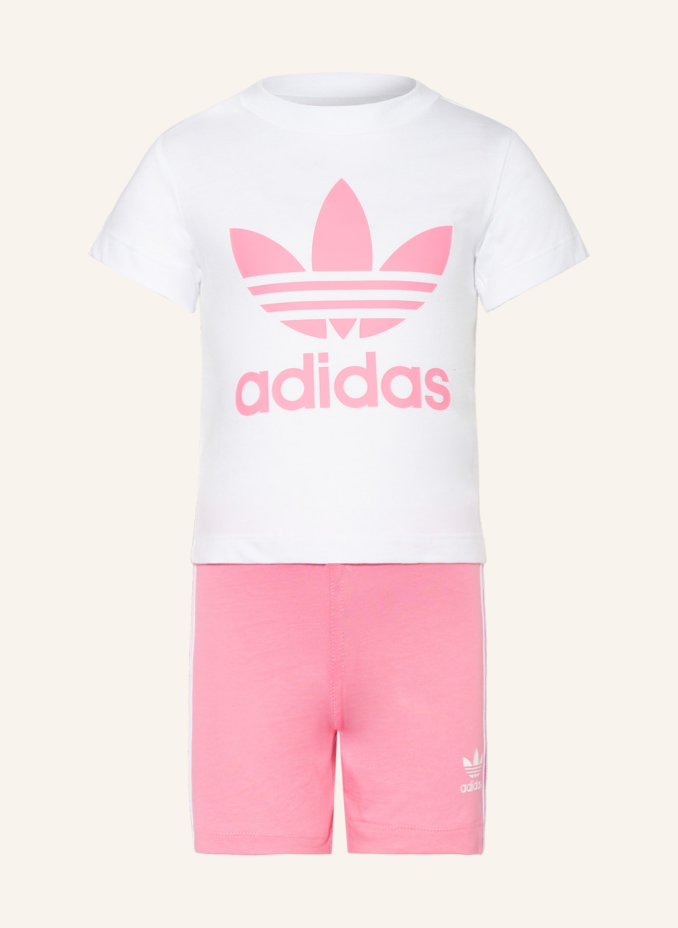 adidas Originals Zestaw: T-shirt i szorty, Kolor: BIAŁY/ RÓŻOWY (Obrazek 1)