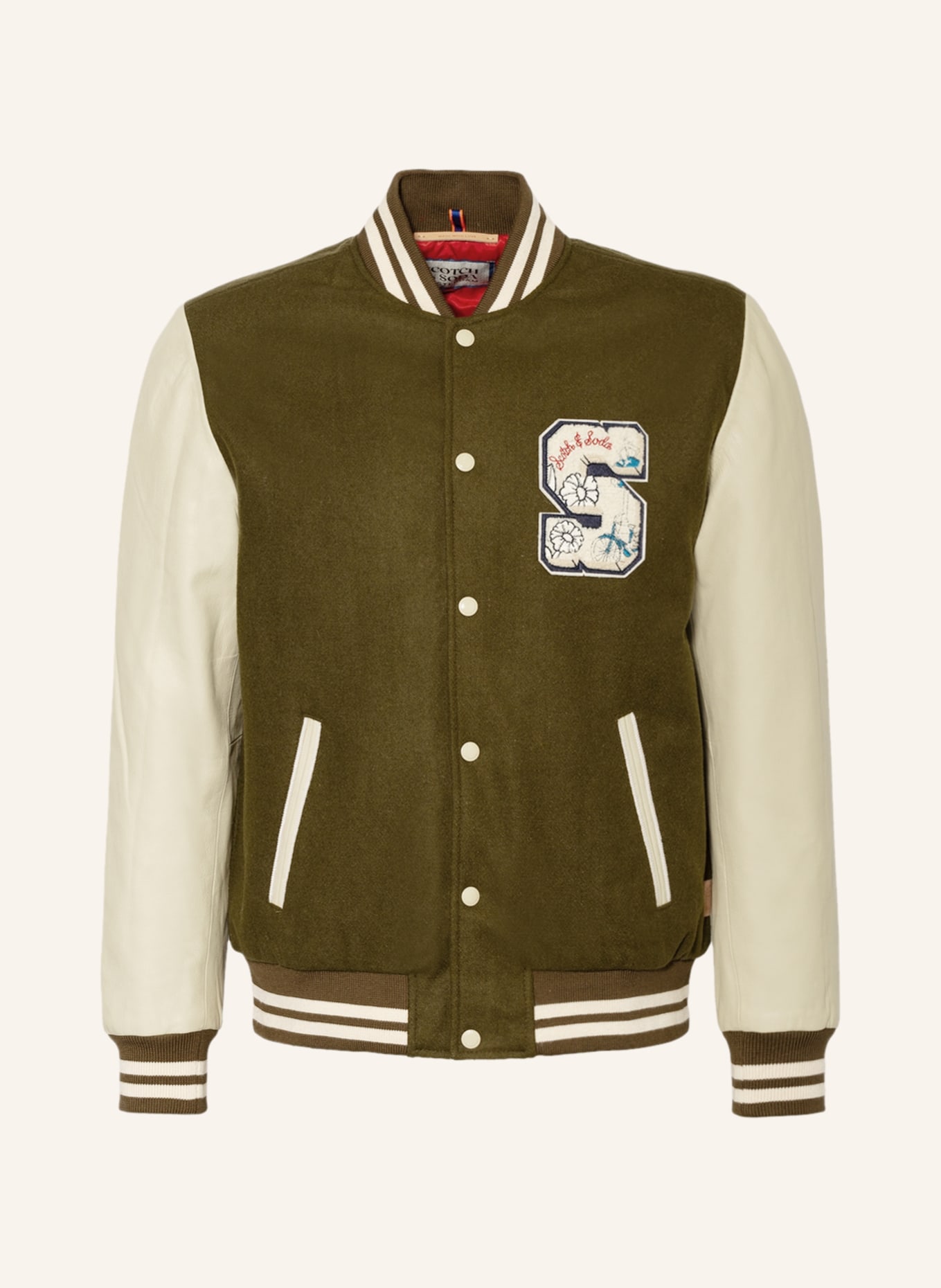 SCOTCH & SODA Bomber jacket in mixed materials, Color: DARK GREEN/ CREAM (Image 1)