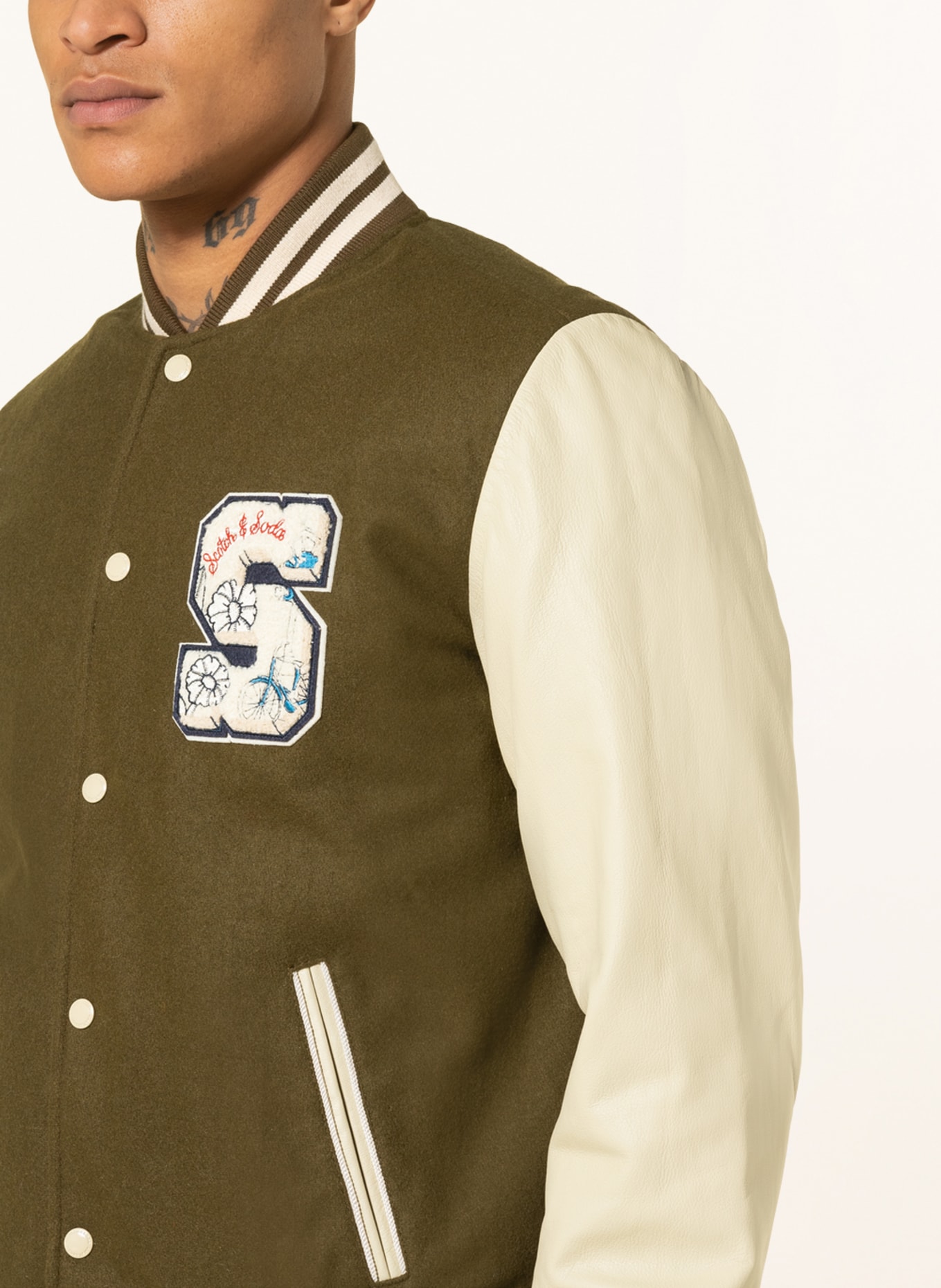 SCOTCH & SODA Bomber jacket in mixed materials, Color: DARK GREEN/ CREAM (Image 4)