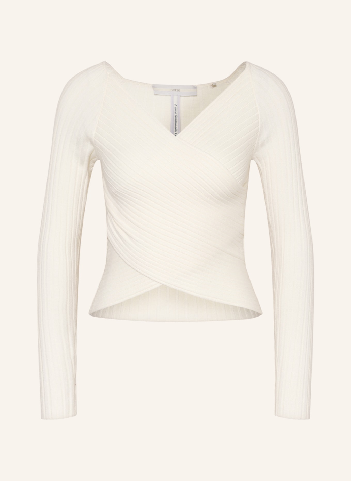 GUESS Cropped sweater SABINE in wrap look, Color: CREAM (Image 1)