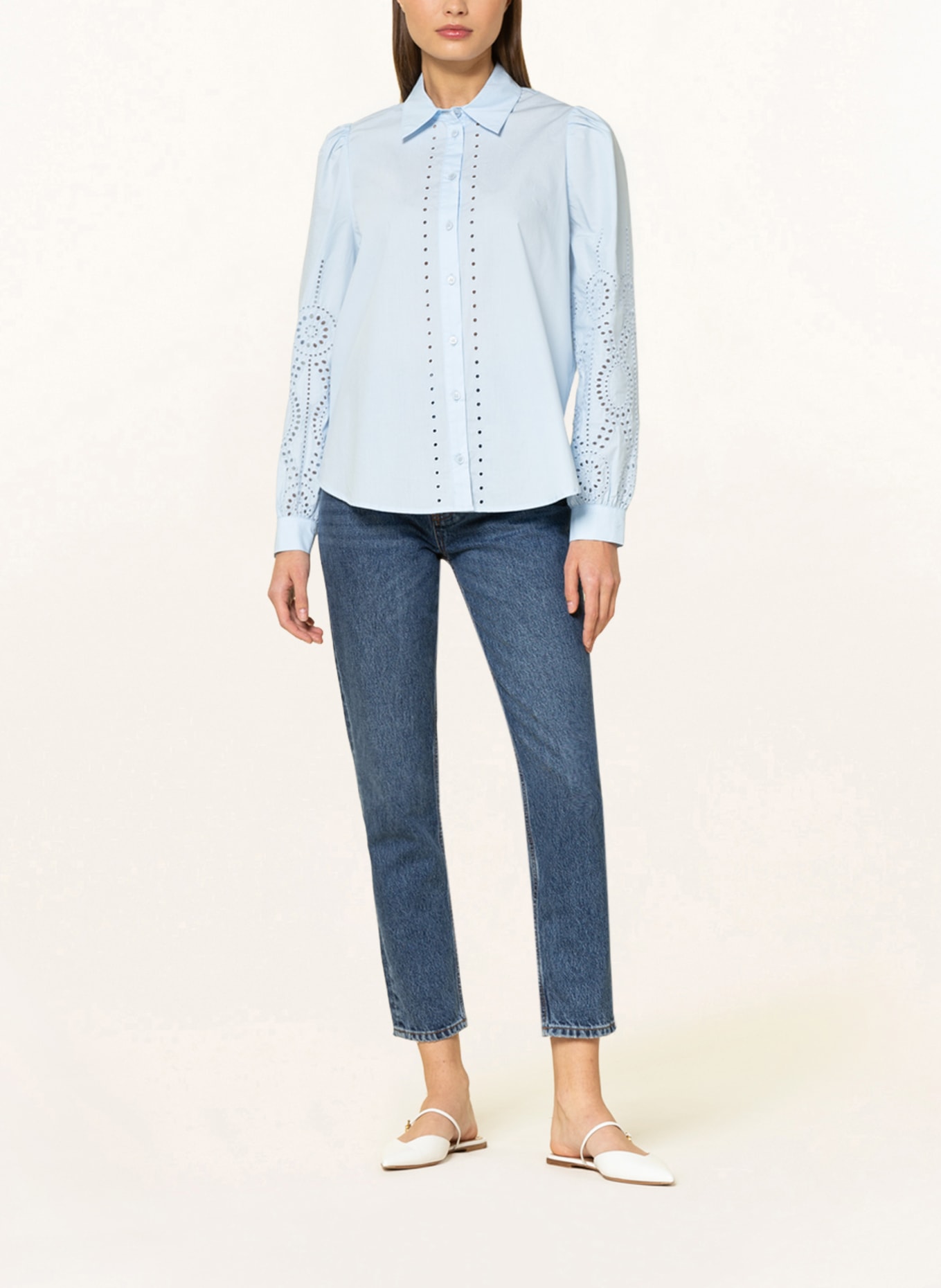 RIANI Shirt blouse with broderie anglaise, Color: LIGHT BLUE (Image 2)