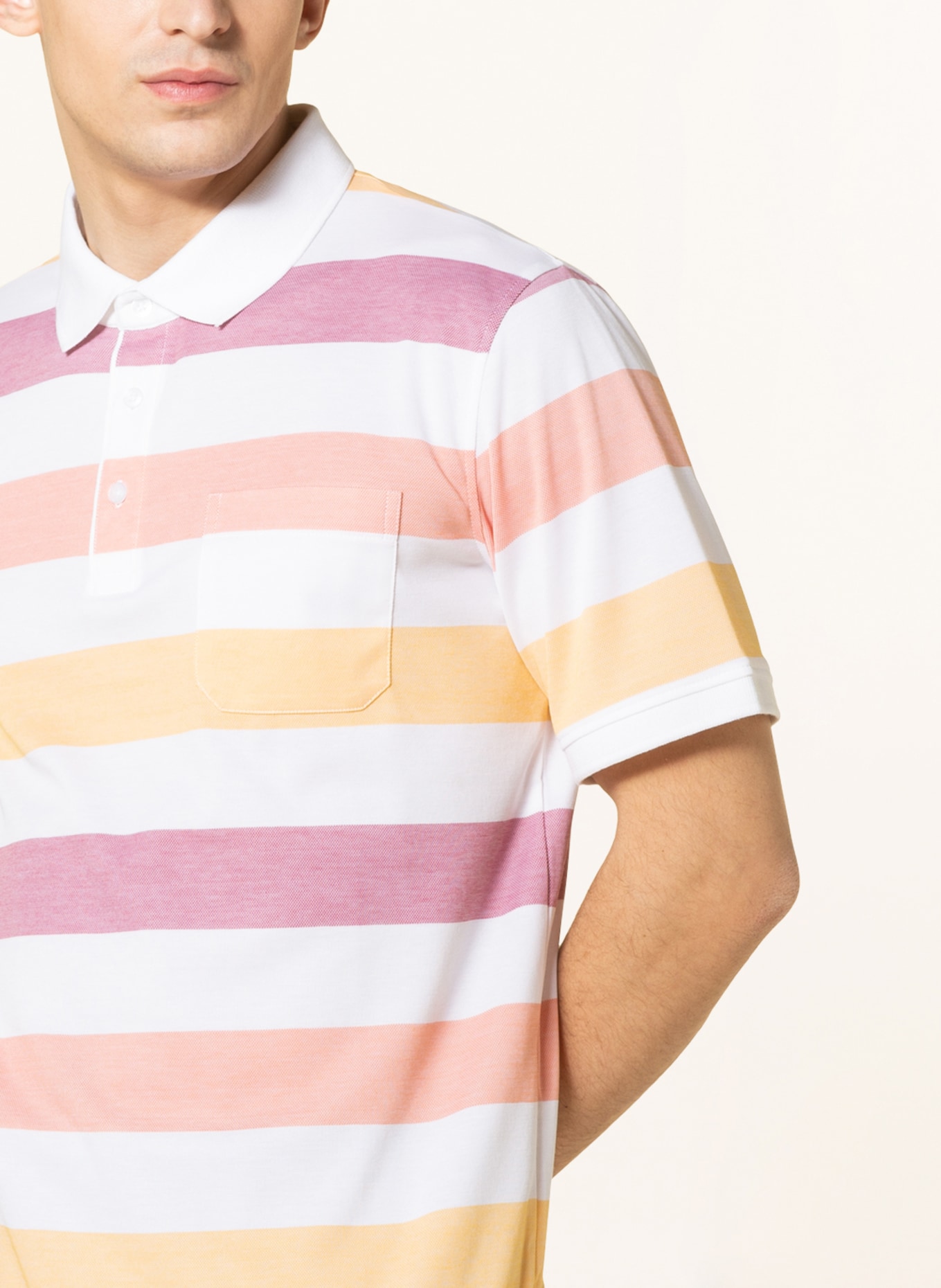 STROKESMAN'S Piqué polo shirt regular fit , Color: WHITE/ YELLOW/ ORANGE (Image 4)