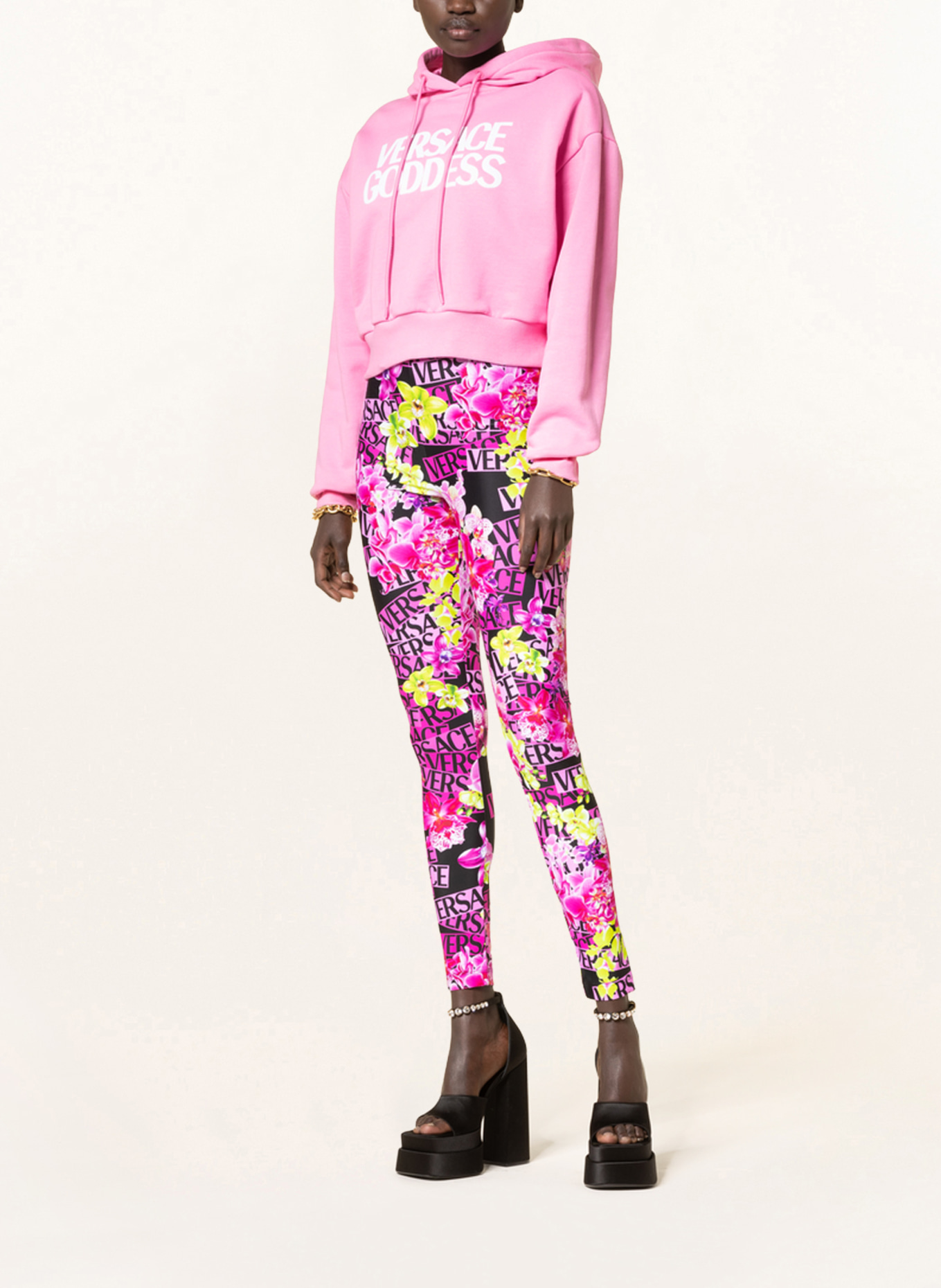 VERSACE Cropped hoodie, Color: PINK/ WHITE (Image 2)
