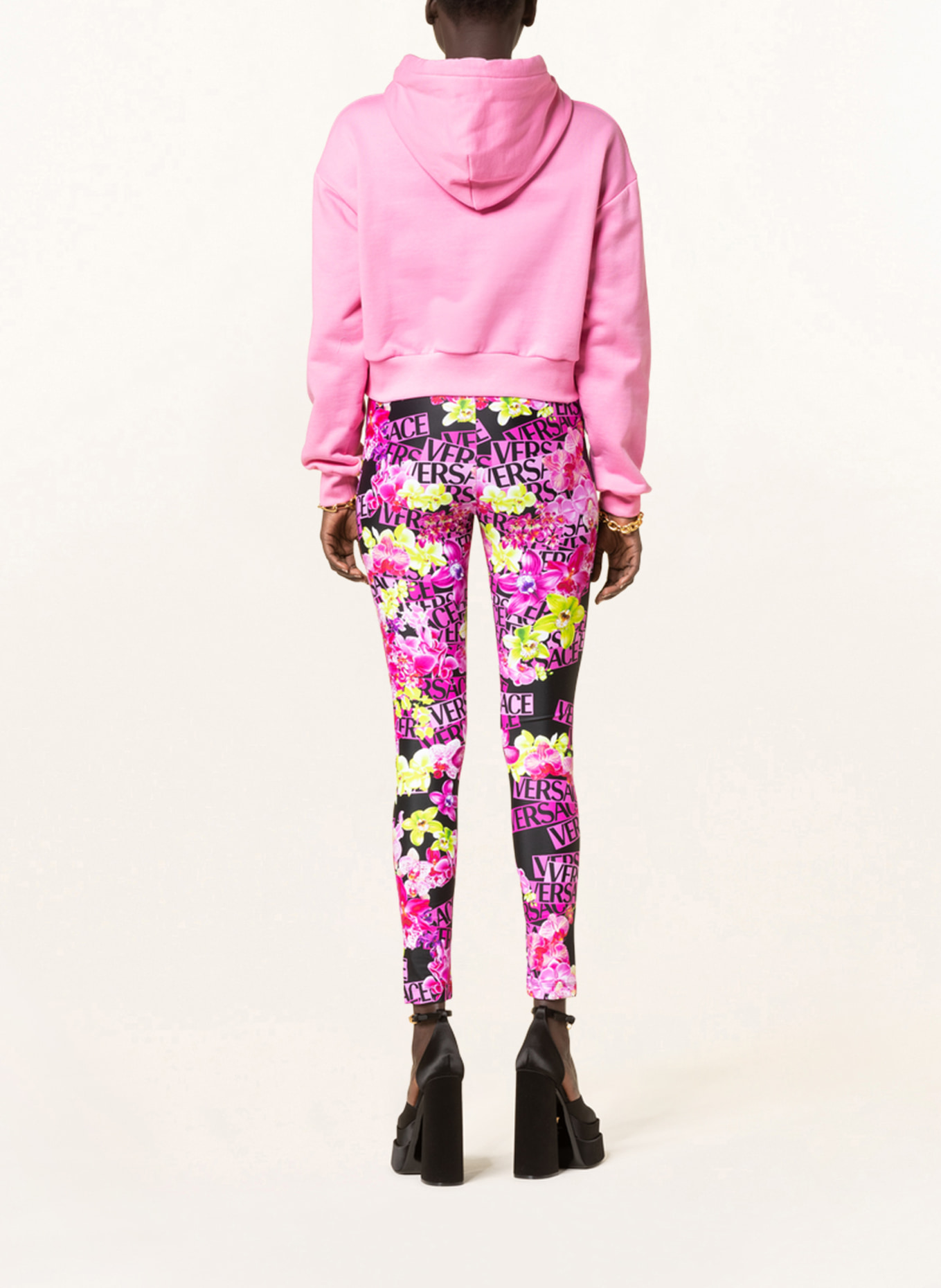 VERSACE Cropped hoodie, Color: PINK/ WHITE (Image 3)