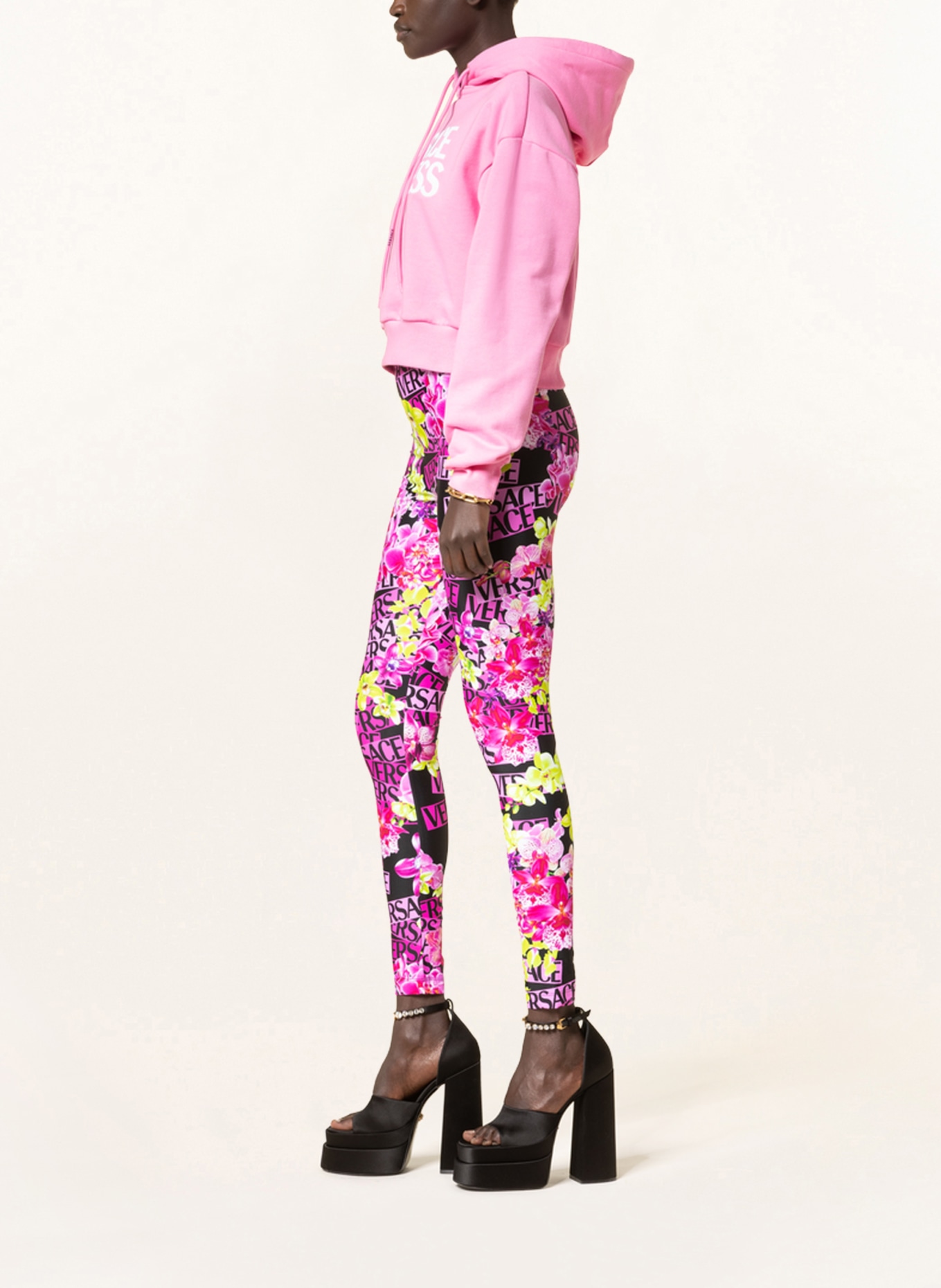 VERSACE Cropped hoodie, Color: PINK/ WHITE (Image 4)