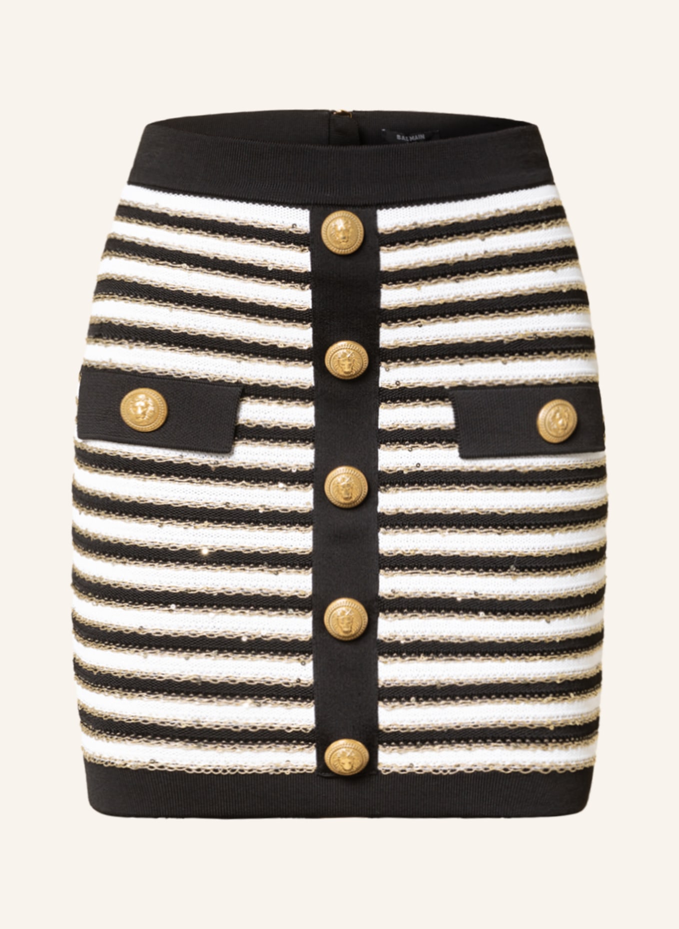 BALMAIN Knit skirt with sequins, Color: BLACK/ WHITE/ GOLD (Image 1)
