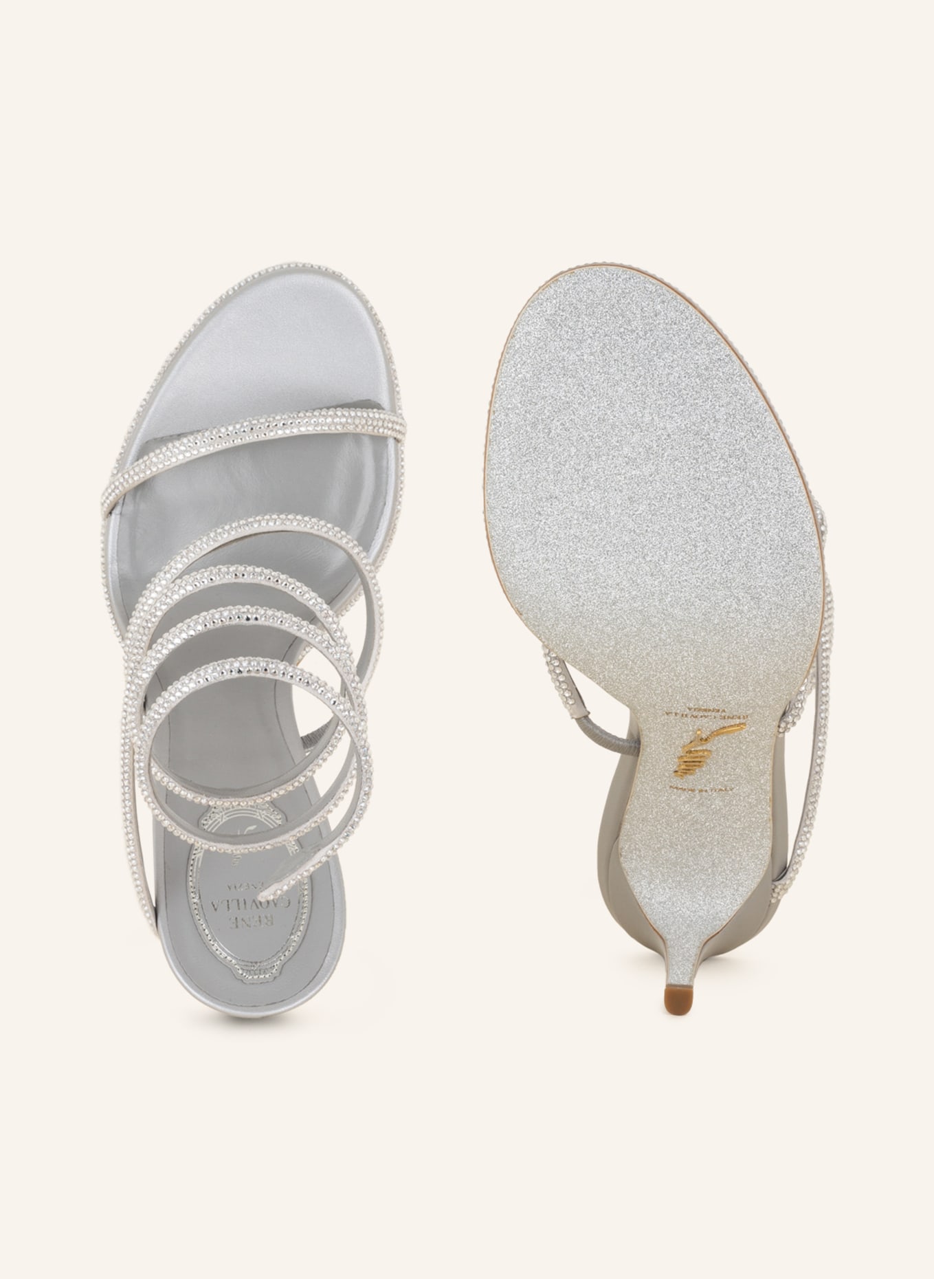 RENE CAOVILLA Sandály s ozdobnými kamínky, Barva: STŘÍBRNÁ (Obrázek 5)
