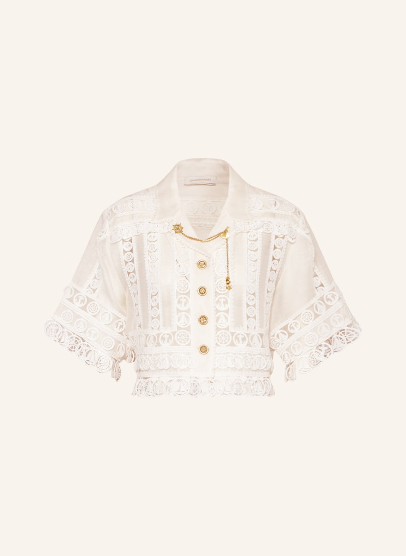 ZIMMERMANN Cropped blouse HIGH TIDE with linen, Color: CREAM (Image 1)