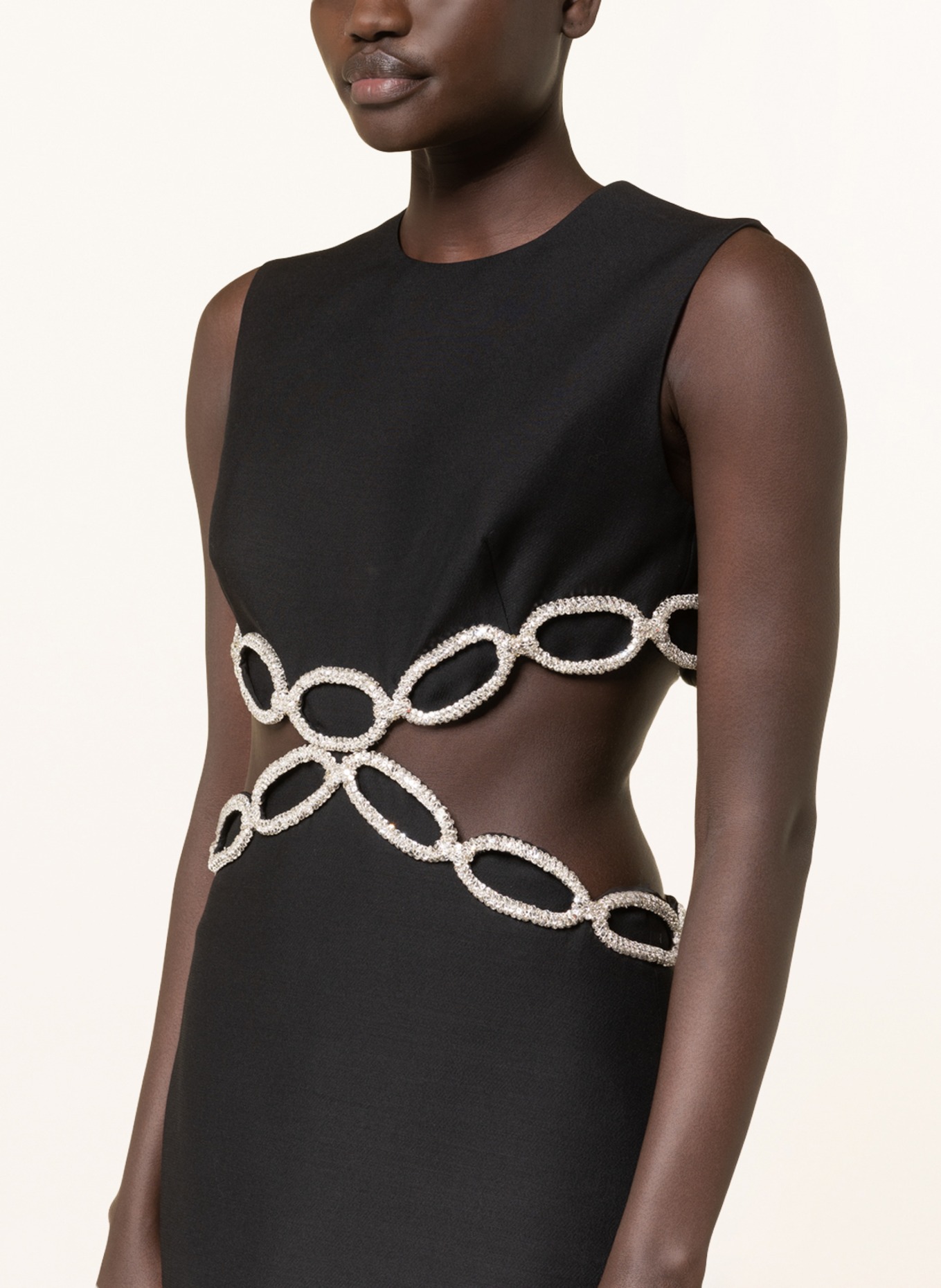 VALENTINO Silk dress with decorative gems and cut-outs, Color: BLACK (Image 4)