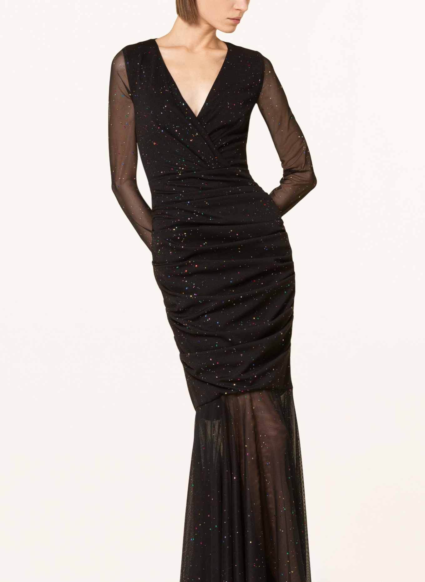 TALBOT RUNHOF Evening dress in mixed materials, Color: BLACK/ GREEN/ PINK (Image 5)