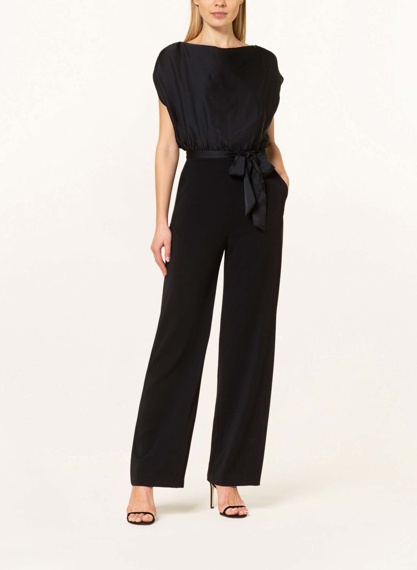 SWING Jumpsuit in mixed materials, Color: BLACK (Image 2)