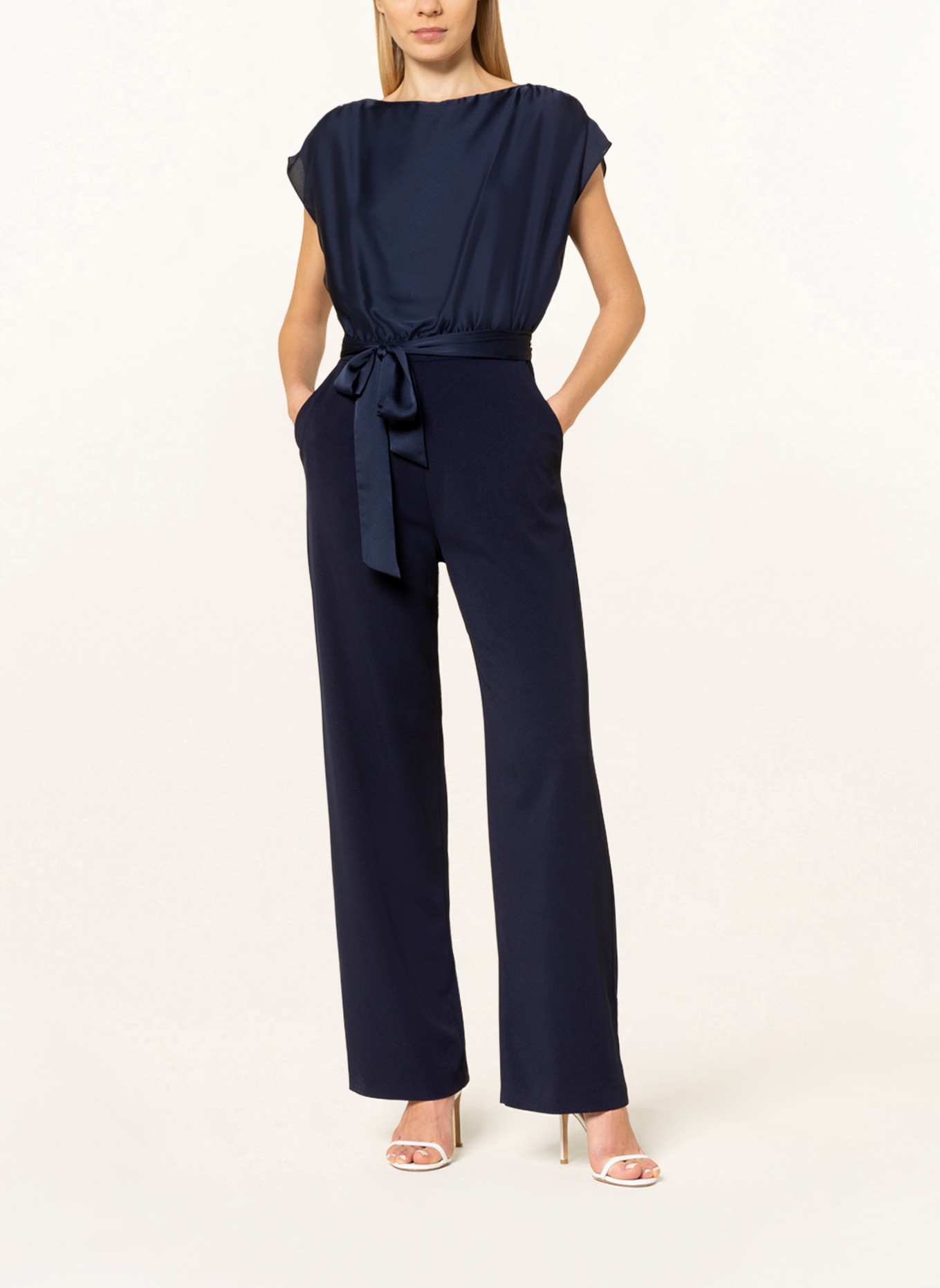 SWING Jumpsuit im Materialmix: DUNKELBLAU