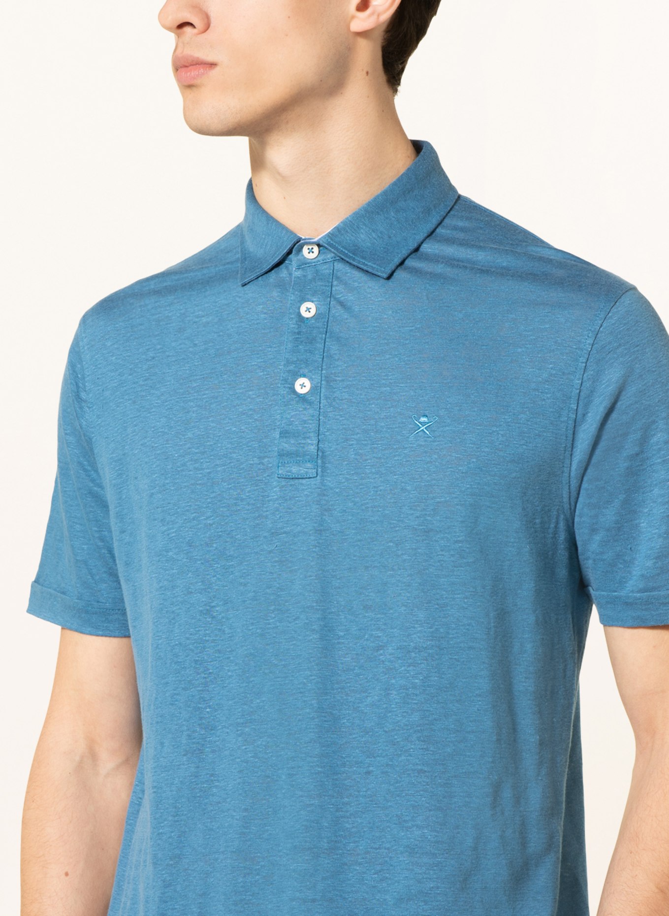HACKETT LONDON Linen polo shirt classic fit, Color: TEAL (Image 4)