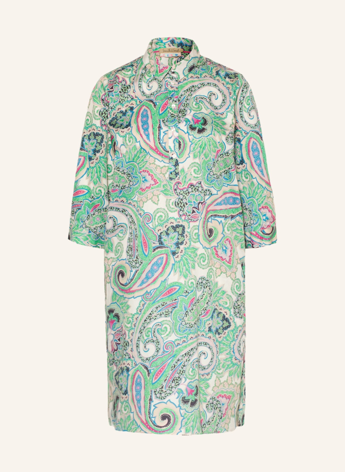 Smith & Soul Dress with 3/4 sleeves, Color: LIGHT GREEN/ BLUE/ CREAM (Image 1)