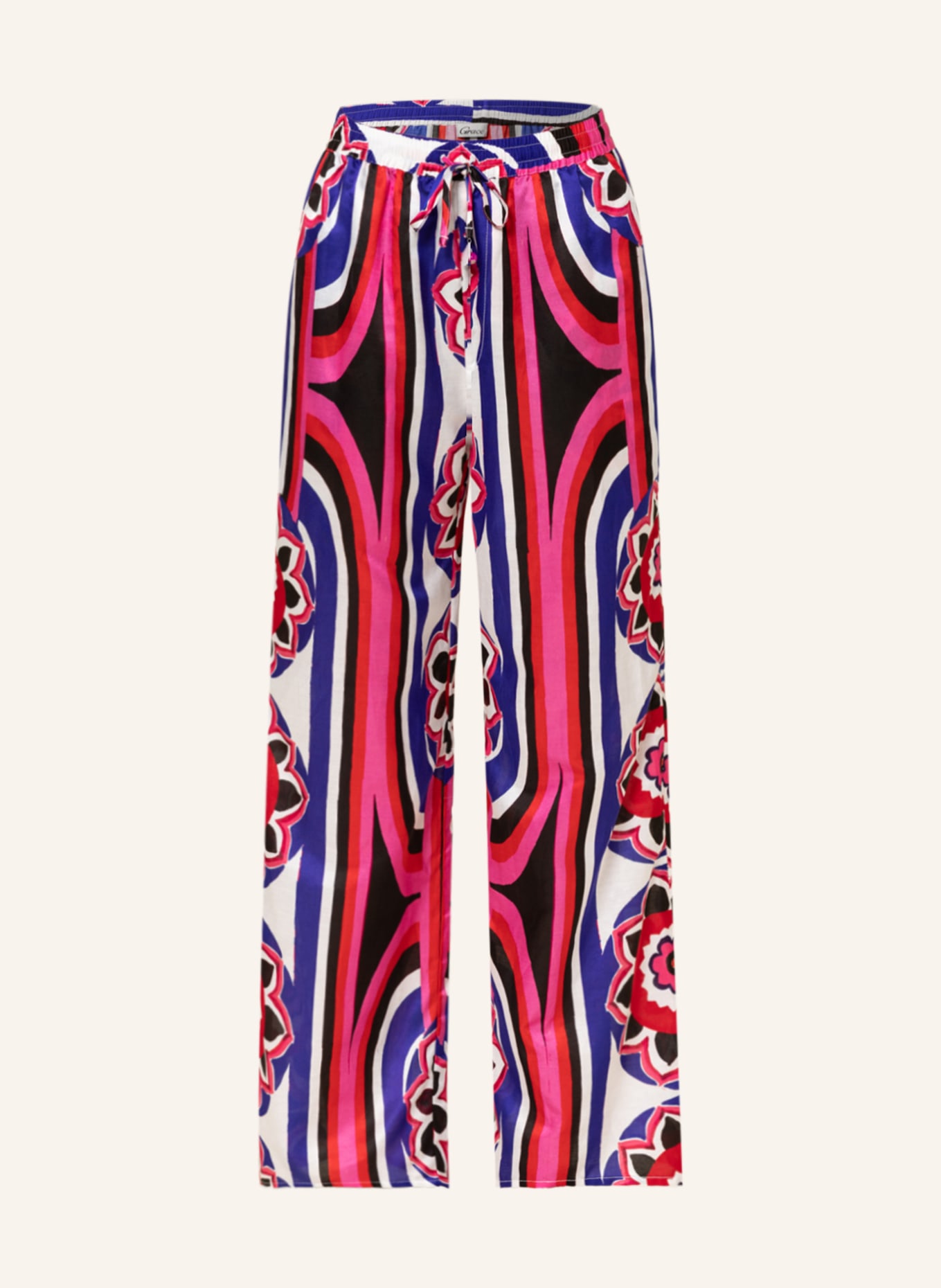 Grace Wide leg trousers with silk, Color: BLUE/ RED/ PINK (Image 1)