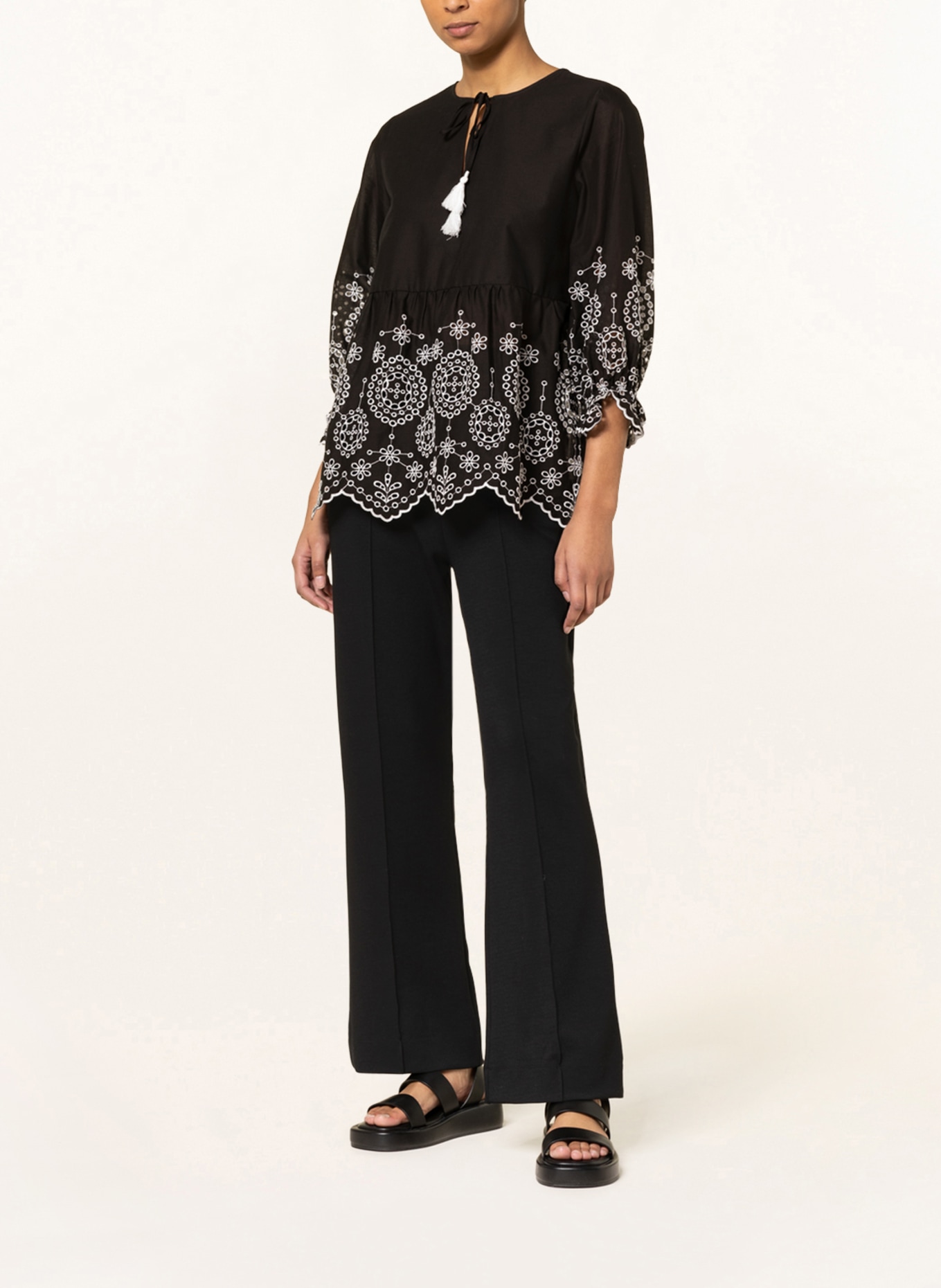 darling harbour Shirt blouse with lace, Color: BLACK/ WHITE (Image 2)