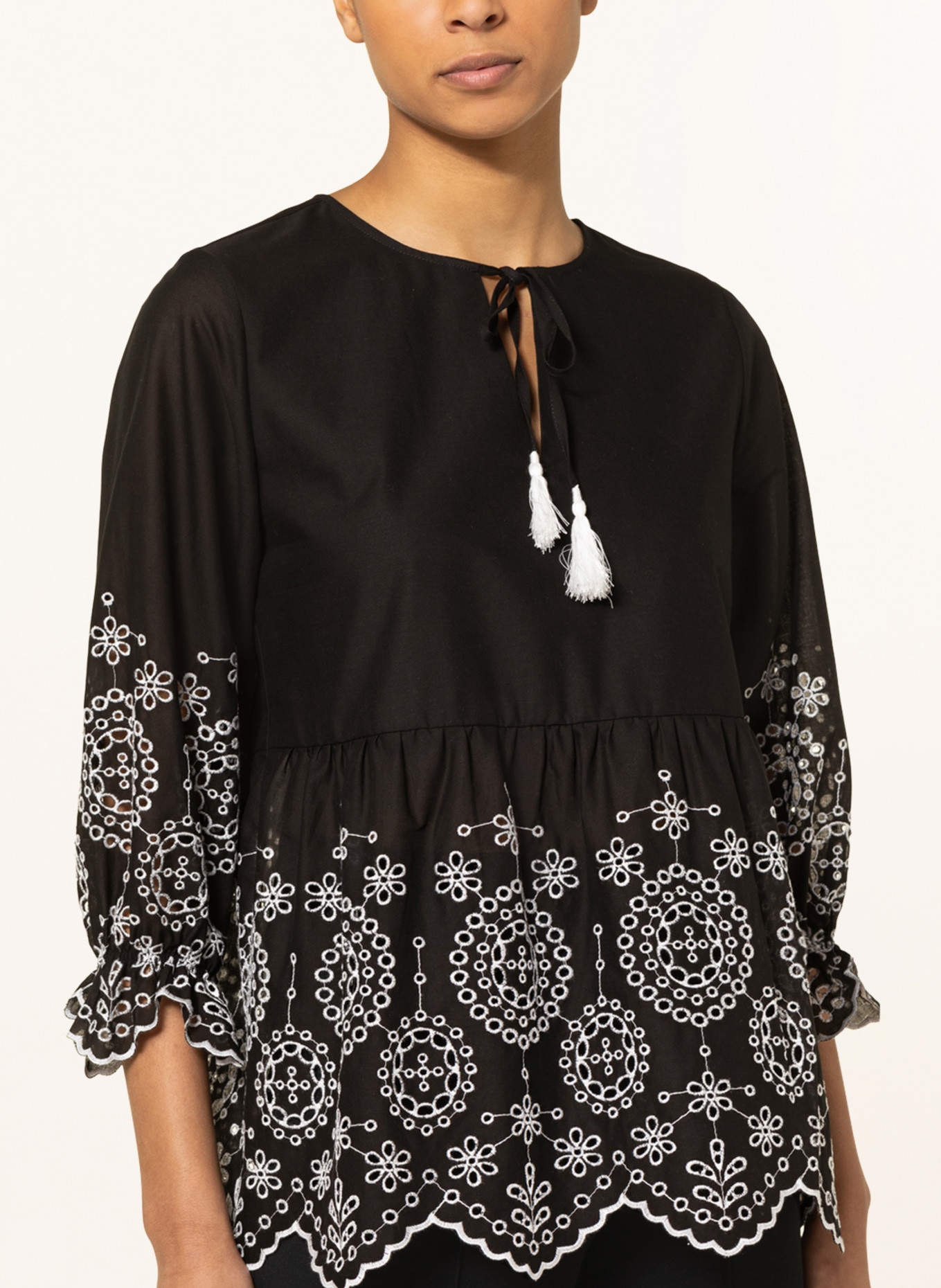 darling harbour Shirt blouse with lace, Color: BLACK/ WHITE (Image 4)