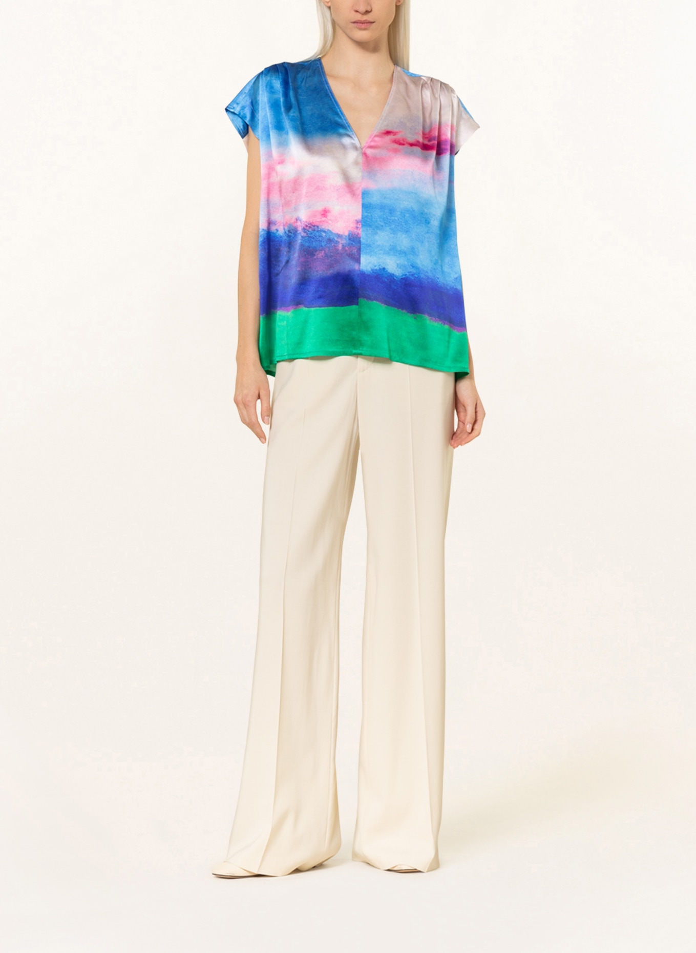(THE MERCER) N.Y. Shirt blouse in silk , Color: BLUE/ PINK/ GREEN (Image 2)