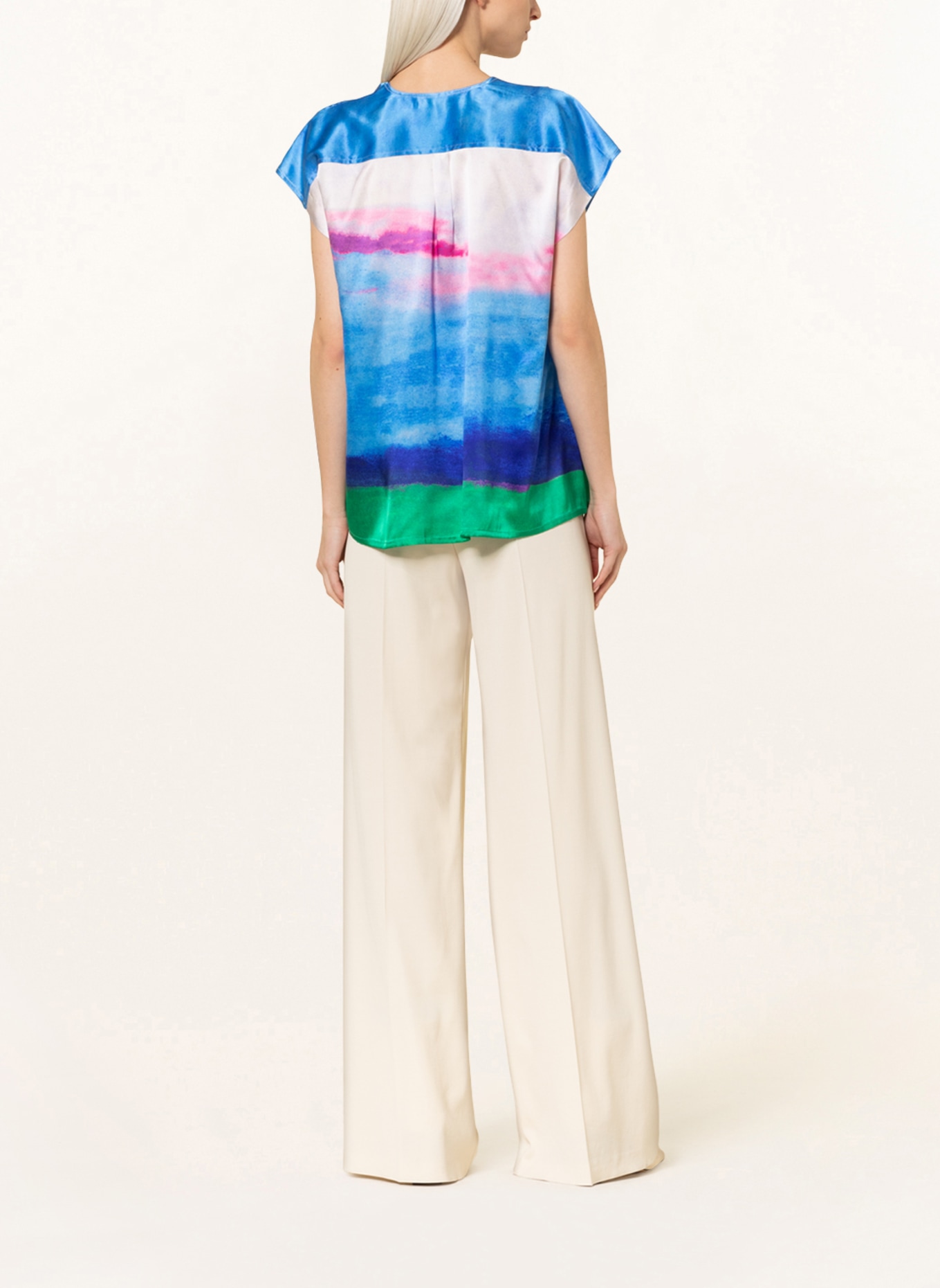(THE MERCER) N.Y. Shirt blouse in silk , Color: BLUE/ PINK/ GREEN (Image 3)