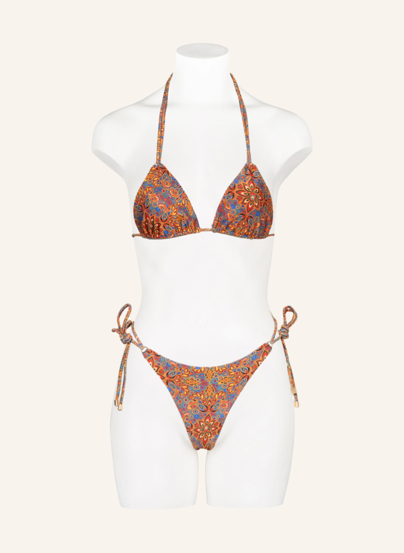 JANTHEE Berlin Triangel-Bikini-Top SALOME, Farbe: KHAKI/ ORANGE/ BLAU (Bild 2)