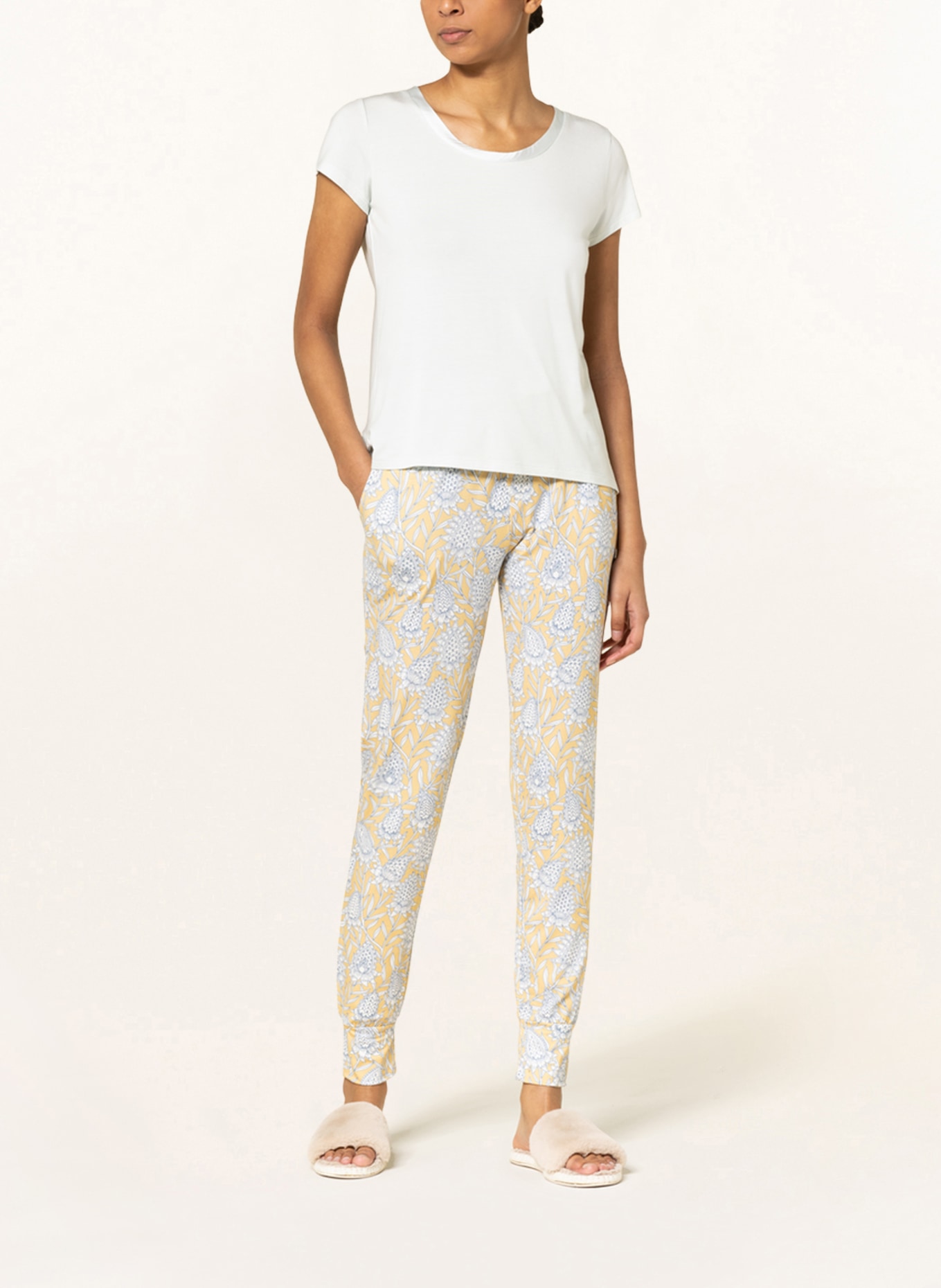 ESSENZA Pajama pants JULES FELA in dark yellow white light blue