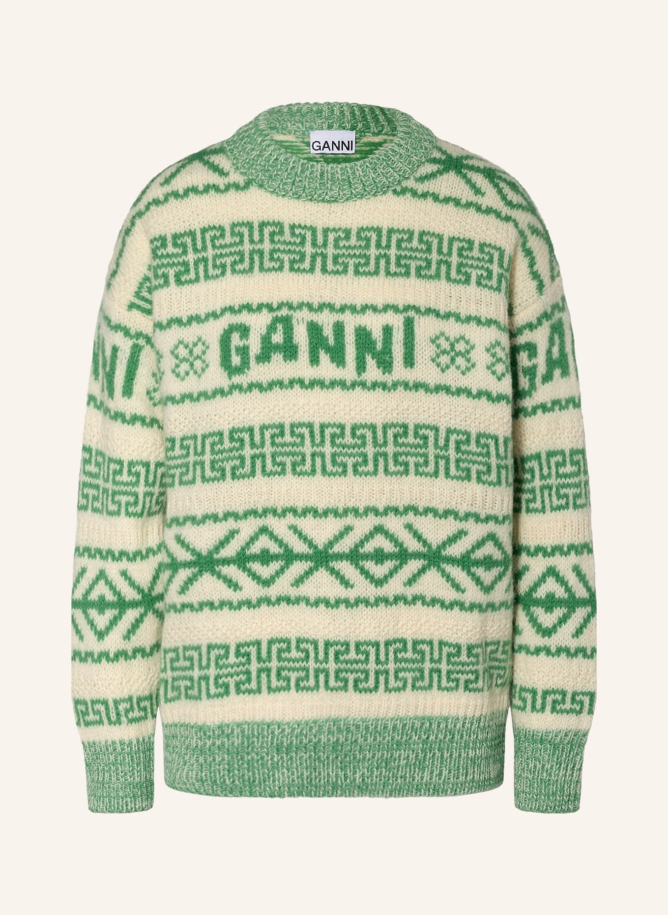 GANNI Oversized sweater , Color: CREAM/ GREEN (Image 1)