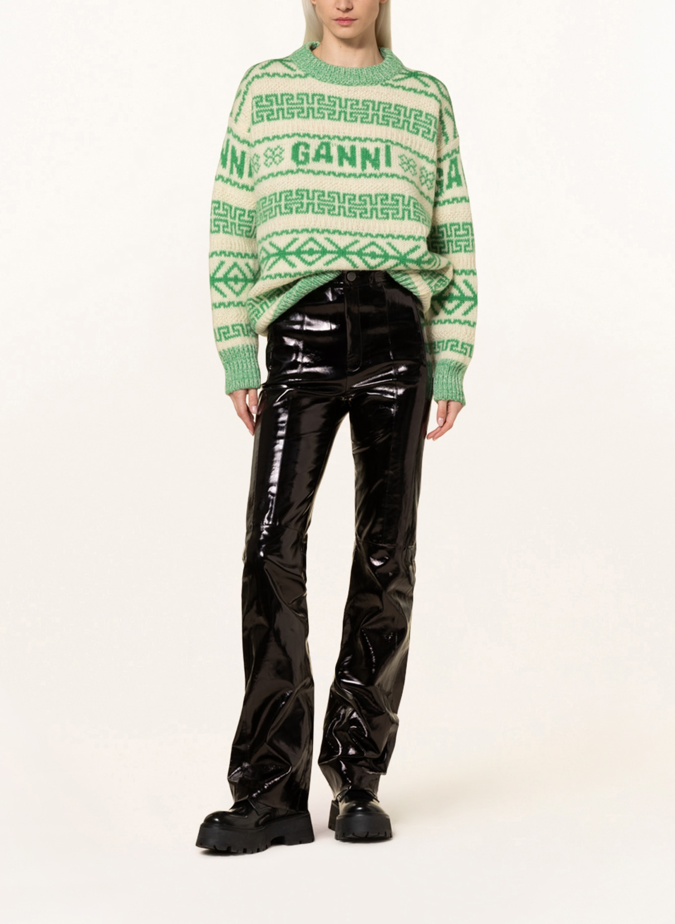 GANNI Oversized sweater , Color: CREAM/ GREEN (Image 2)