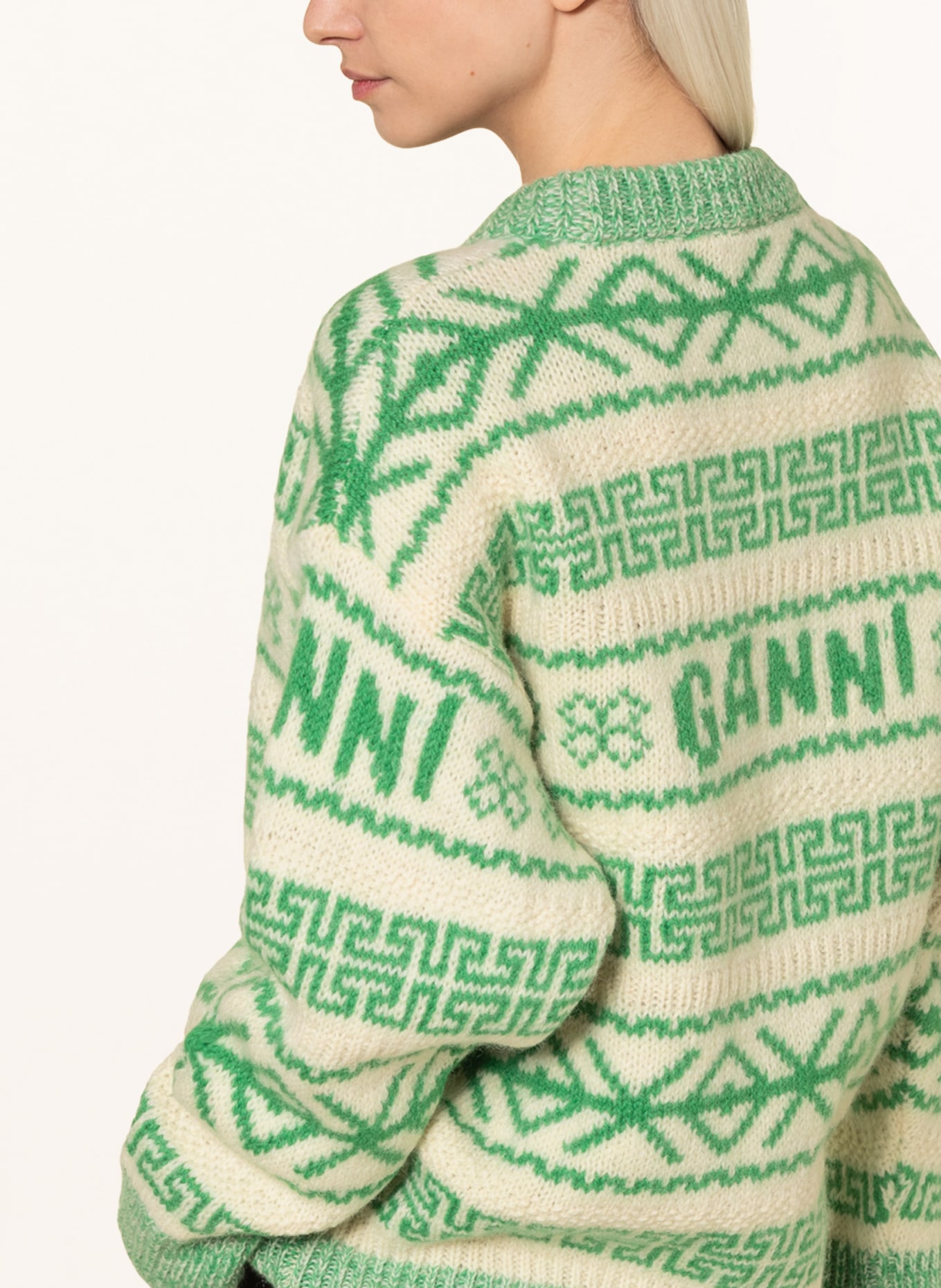 GANNI Sweter oversize , Kolor: KREMOWY/ ZIELONY (Obrazek 4)
