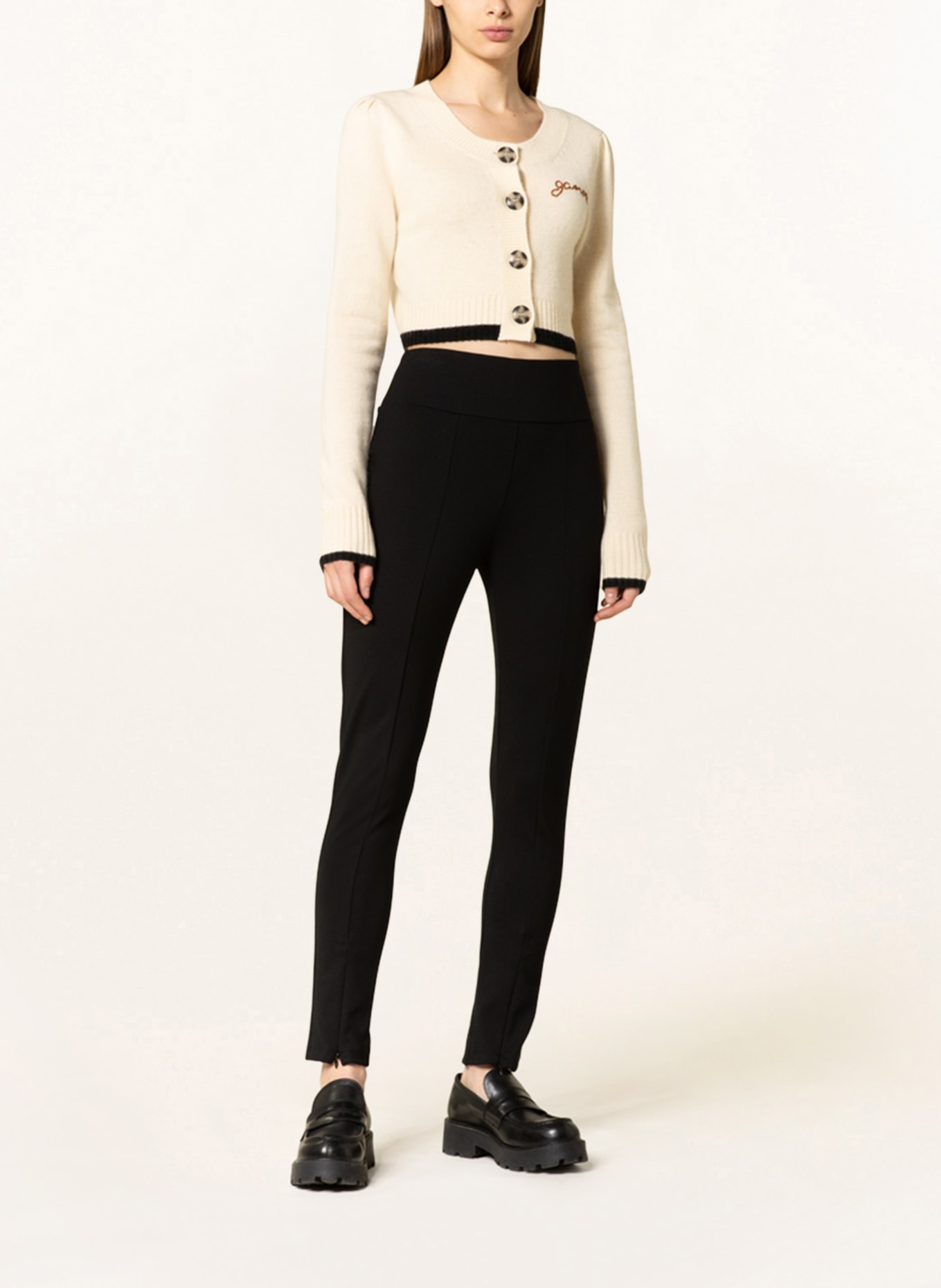 GANNI Cropped cardigan with cashmere and beads, Color: ECRU/ BLACK (Image 2)