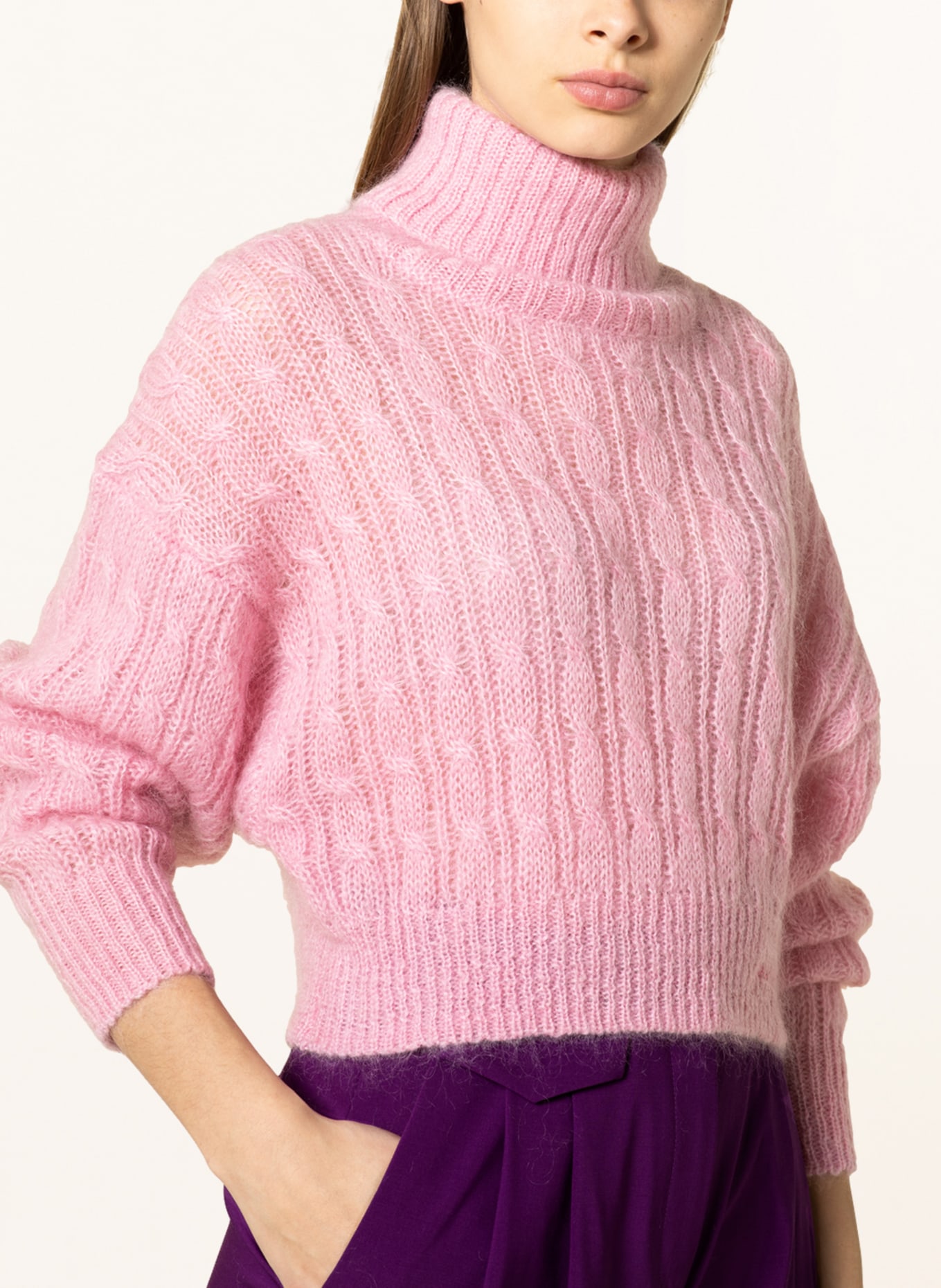 GANNI Krótki sweter z dodatkiem moheru, Kolor: RÓŻOWY (Obrazek 4)