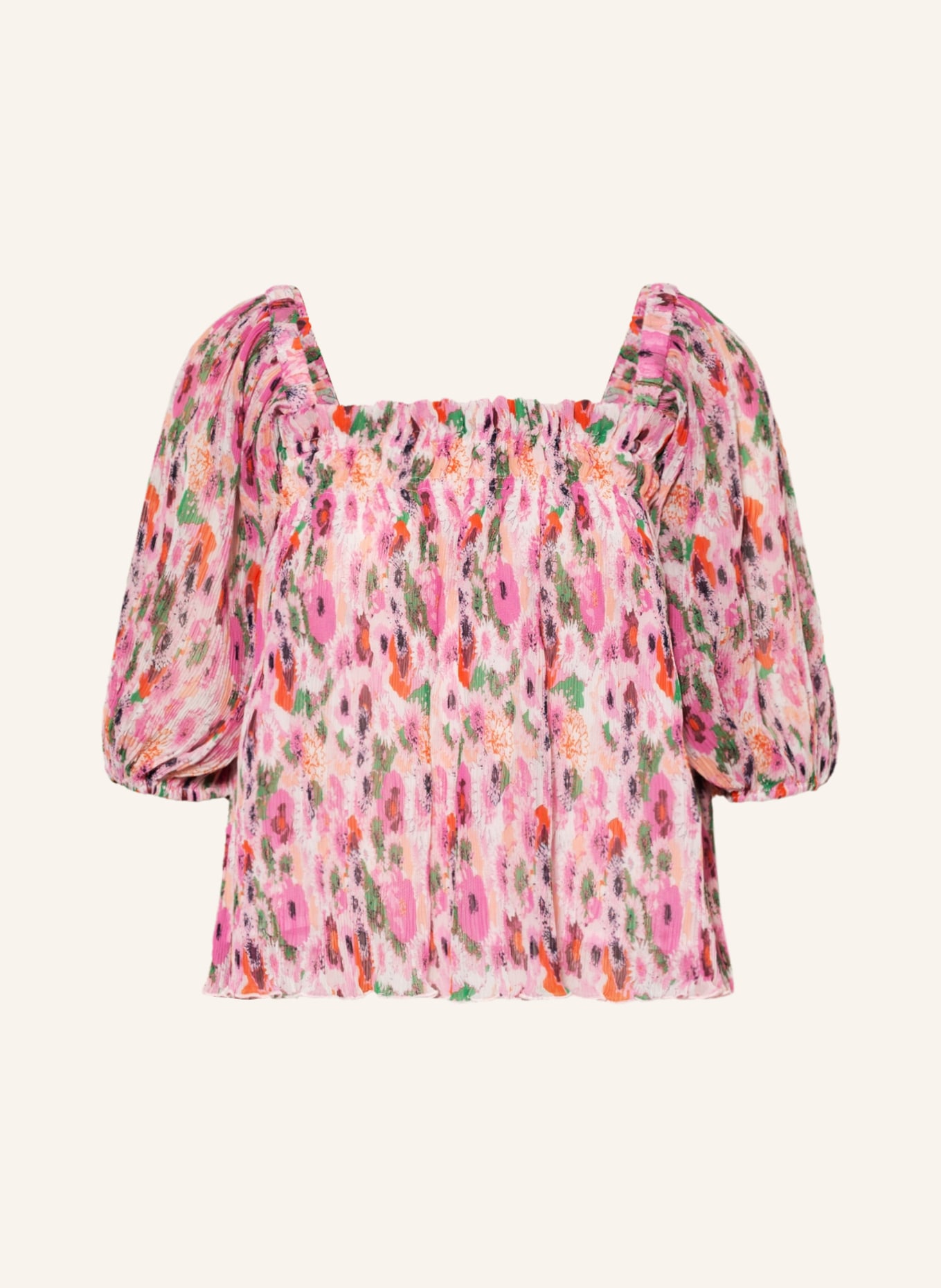 GANNI Shirt blouse made of pleated fabric, Color: PINK/ GREEN (Image 1)