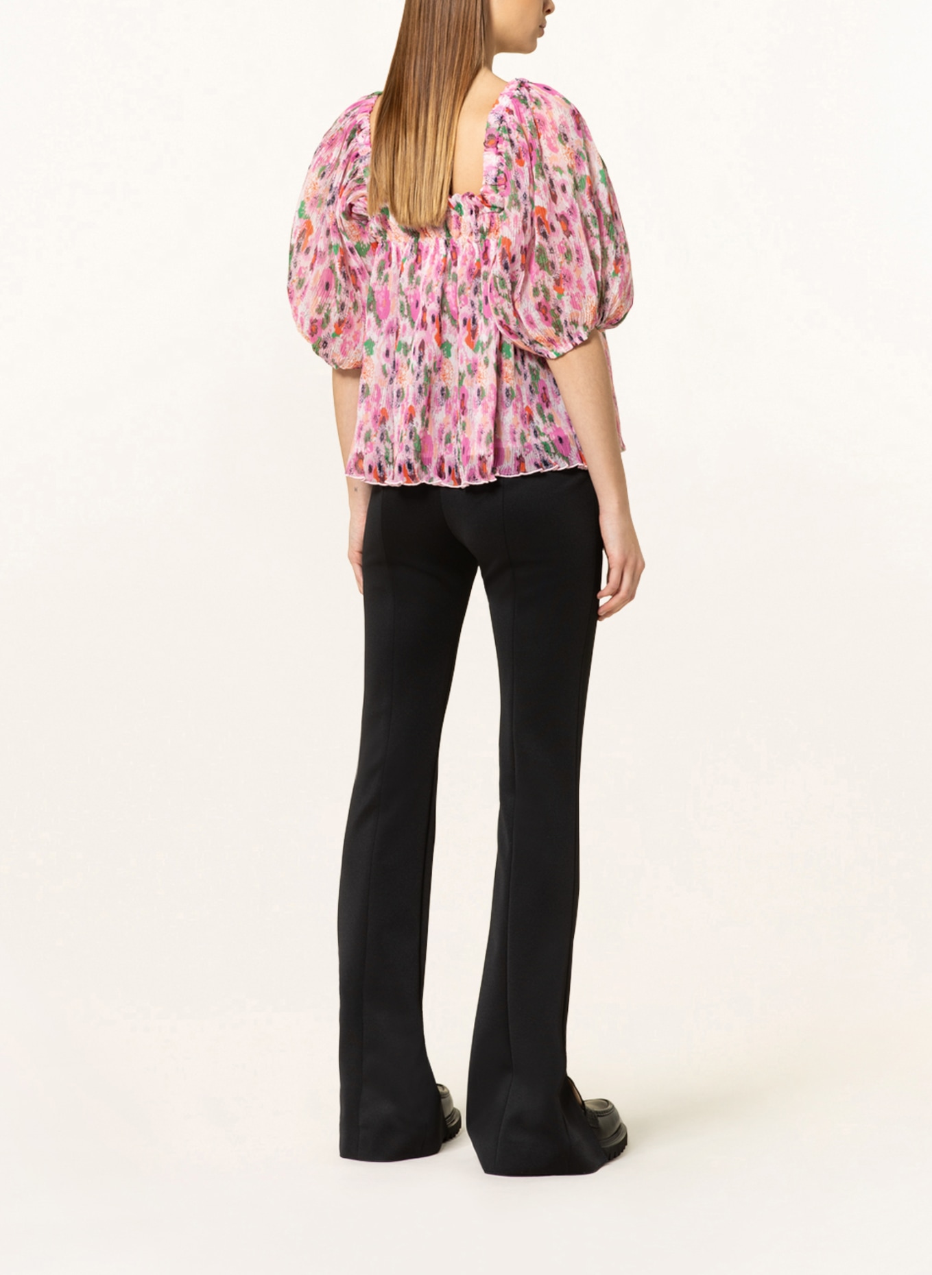 GANNI Shirt blouse made of pleated fabric, Color: PINK/ GREEN (Image 3)