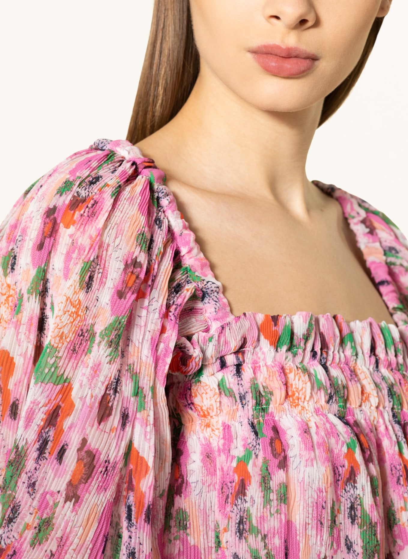GANNI Blusenshirt aus Plissee, Farbe: ROSA/ GRÜN (Bild 4)