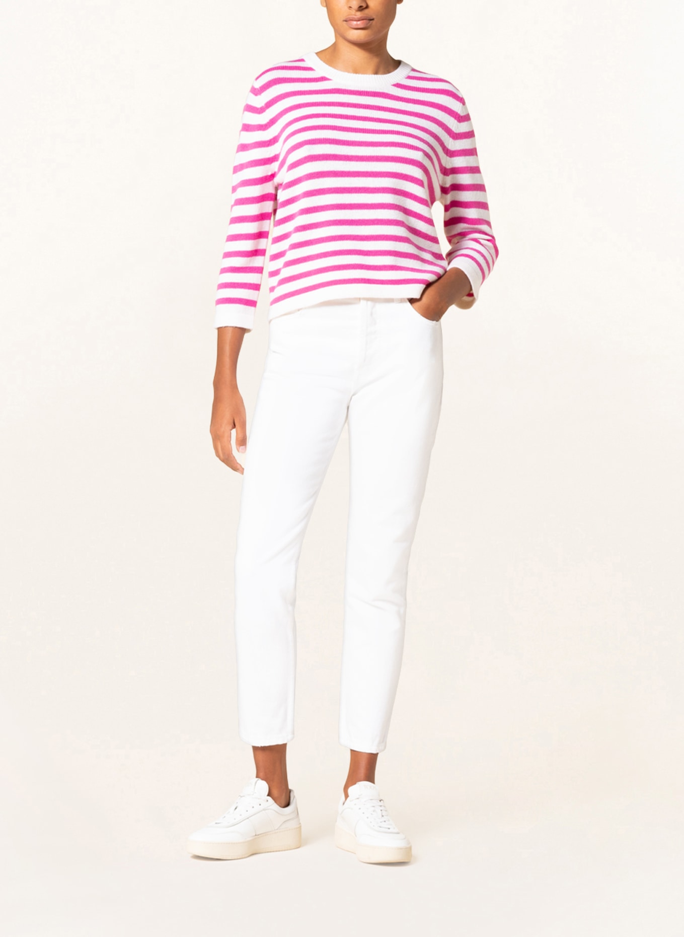 ALLUDE Sweater with 3/4 sleeve and cashmere, Color: PINK/ WHITE (Image 2)
