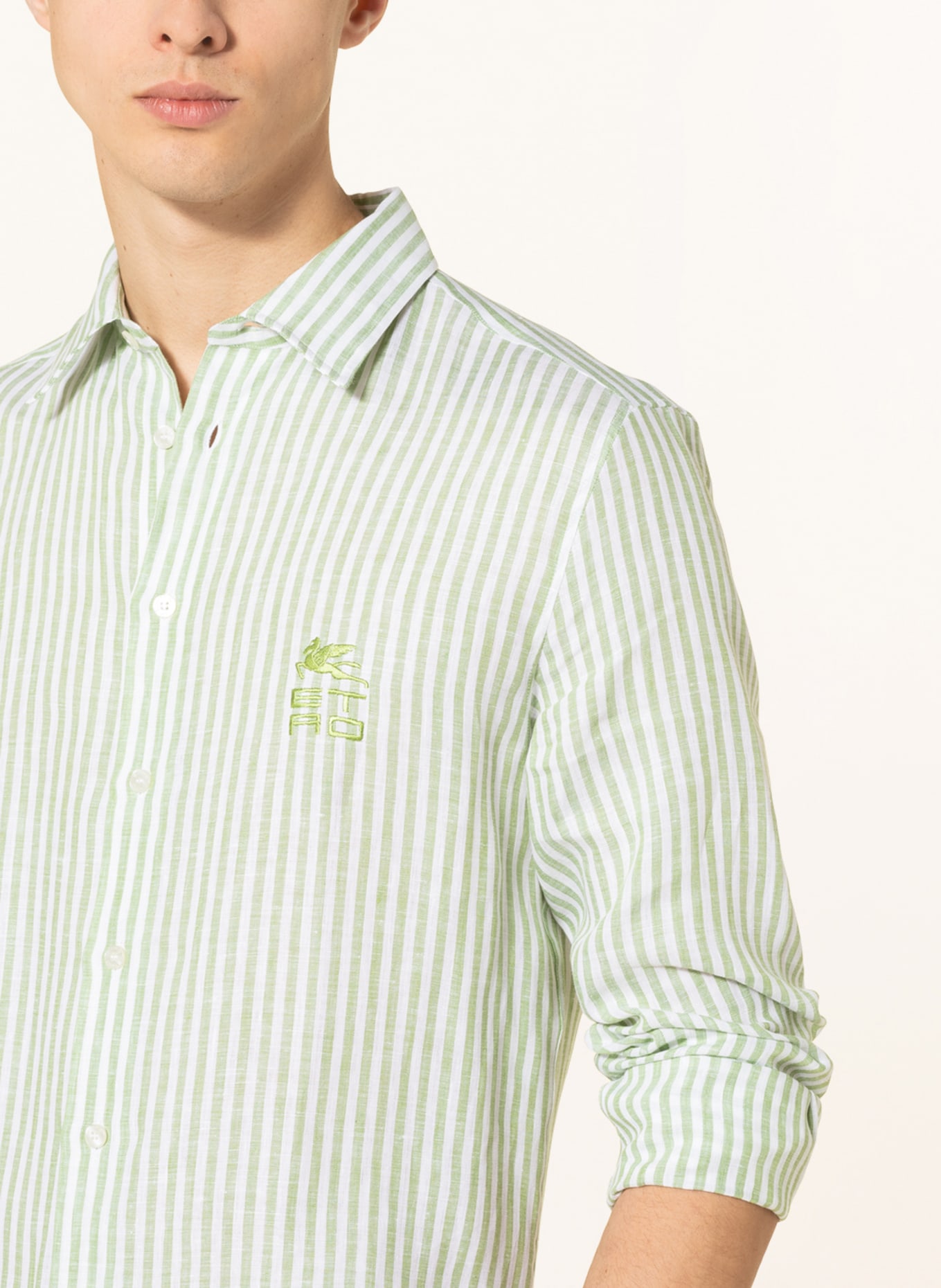 ETRO Koszula z lnu slim fit, Kolor: JASNOZIELONY (Obrazek 4)