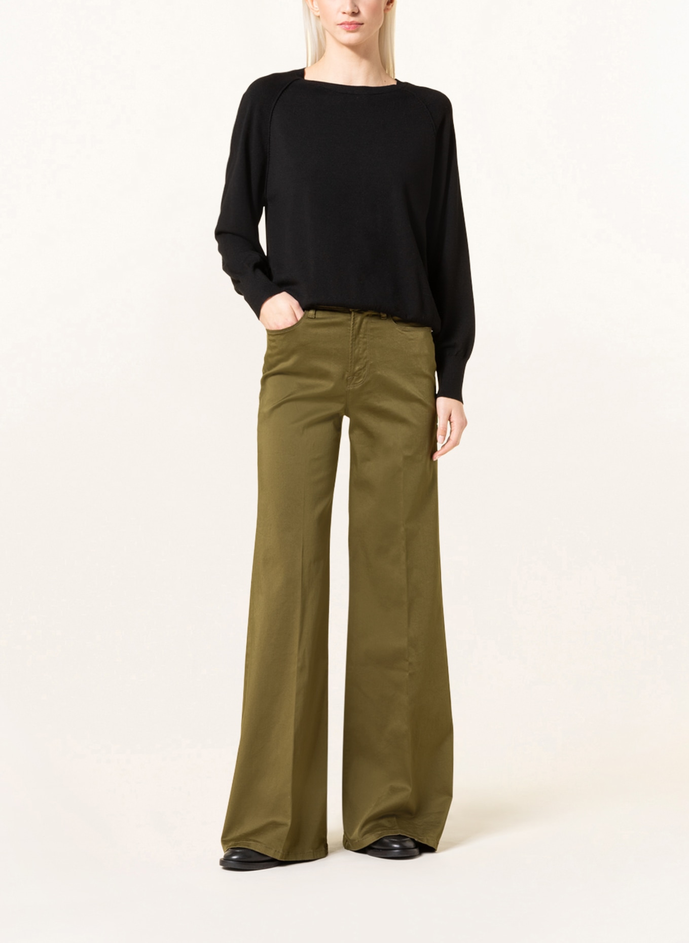 FRAME Wide leg trousers LE PALAZZO SATEEN, Color: OLIVE (Image 2)