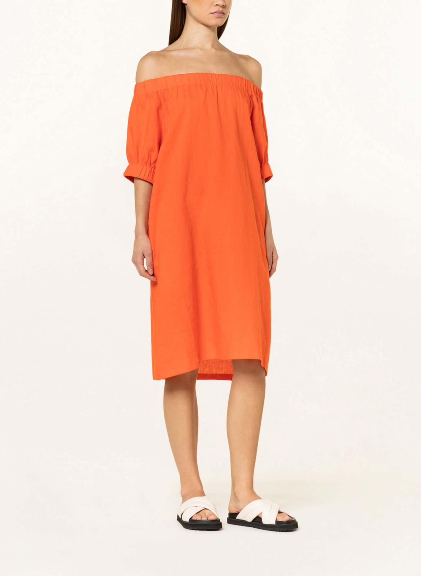 darling harbour Off-shoulder dress in linen, Color: ORANGE (Image 2)