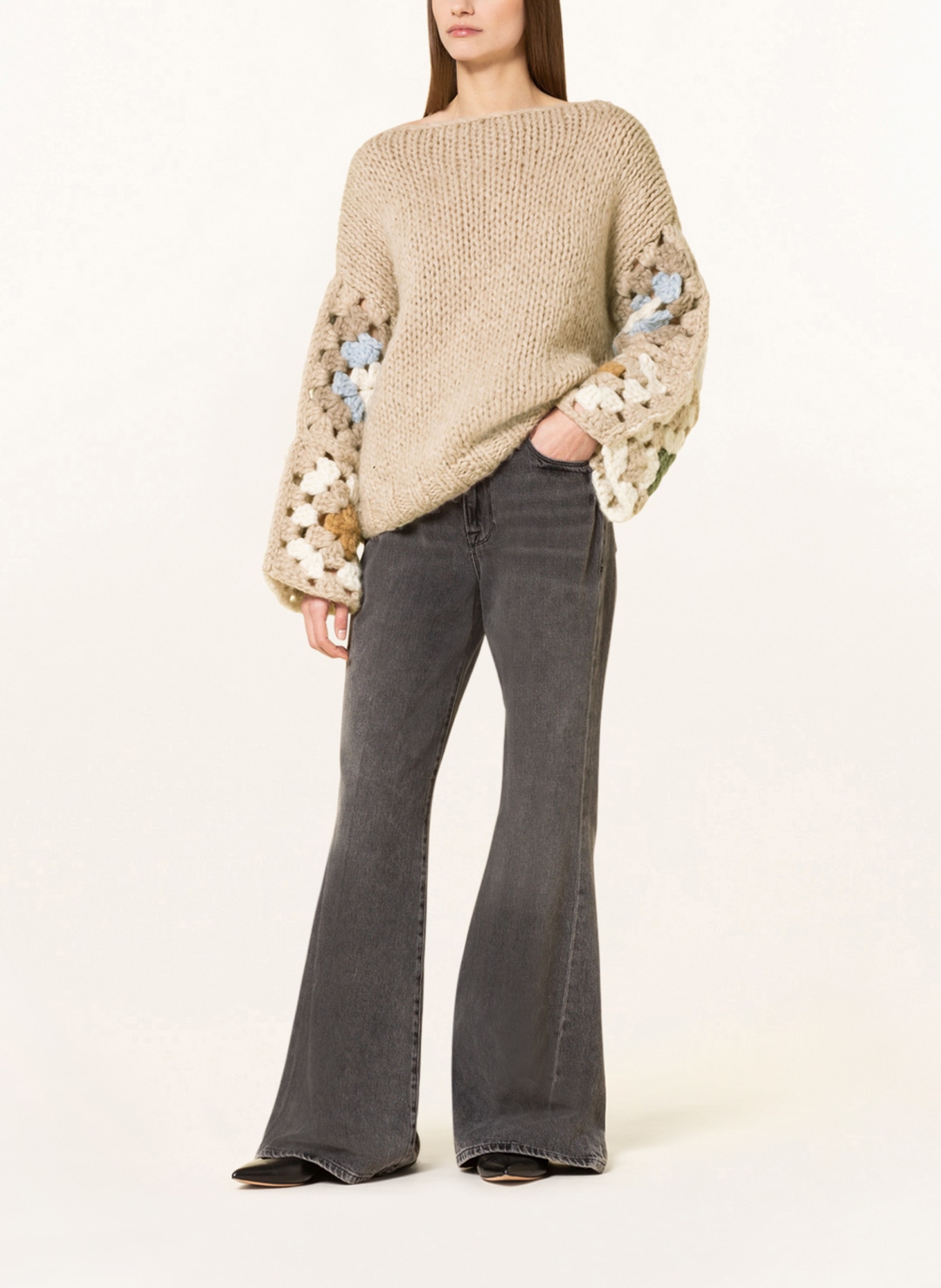 ELLA SILLA Oversized-Pullover aus Cashmere: BEIGE / GRAU / SCHWARZ