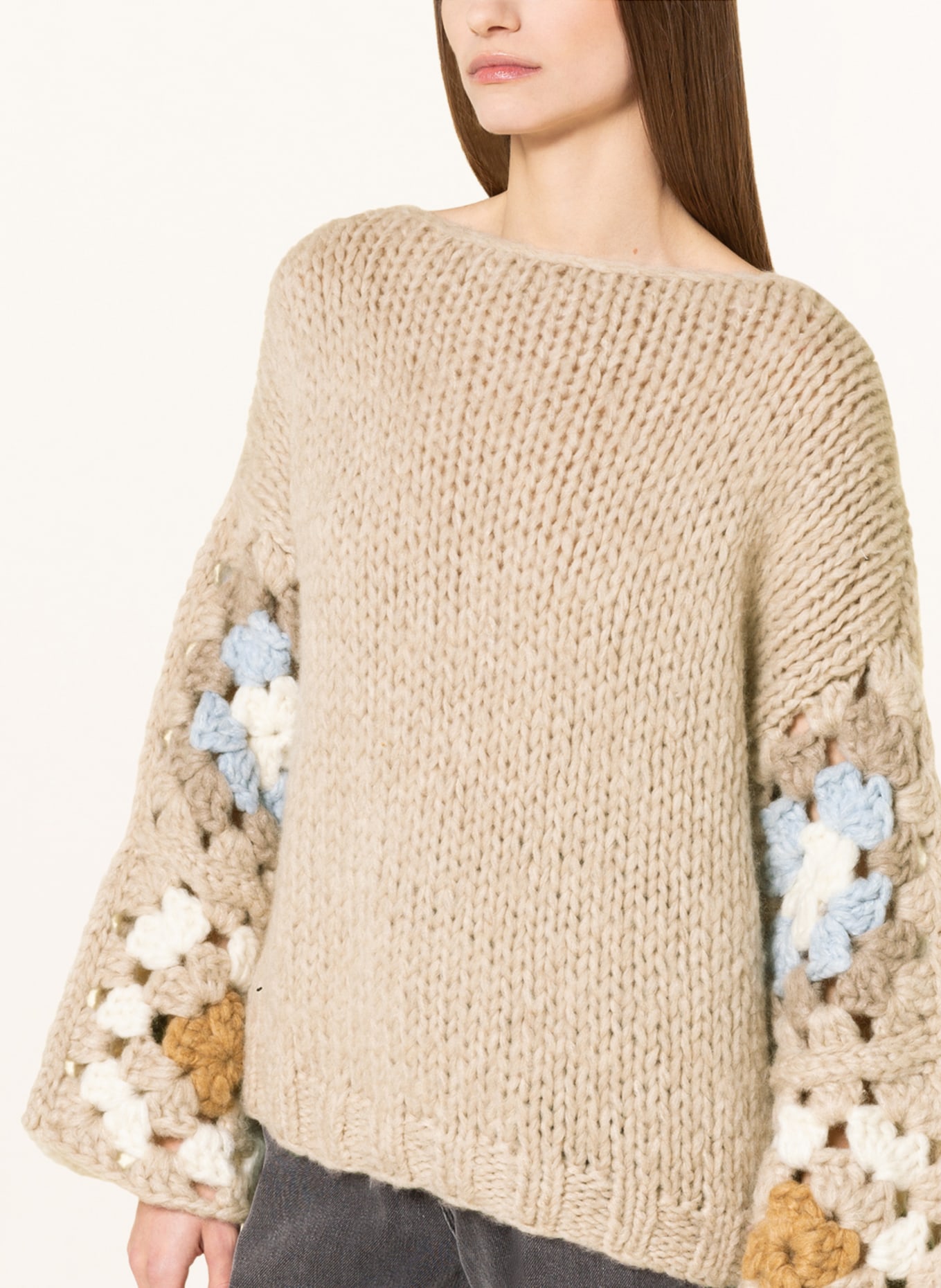 ELLA SILLA Oversized-Pullover aus Cashmere: BEIGE / GRAU / SCHWARZ