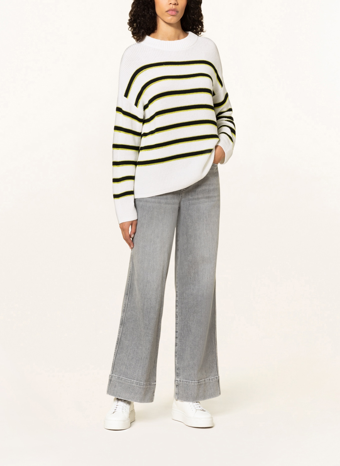 comma casual identity Sweater, Color: WHITE/ BLACK/ LIGHT GREEN (Image 2)