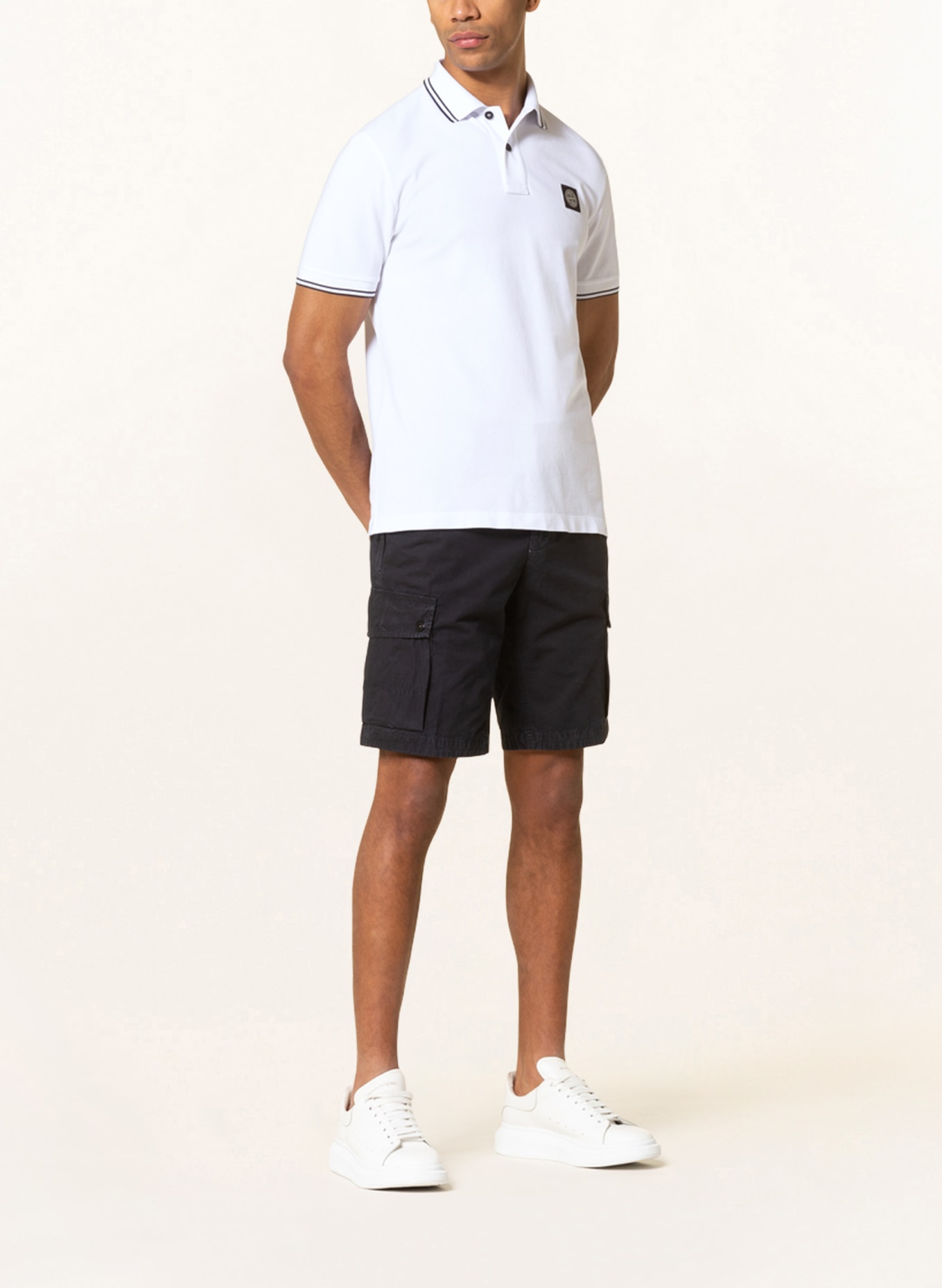 STONE ISLAND Piqué-Poloshirt Slim Fit, Farbe: WEISS (Bild 2)
