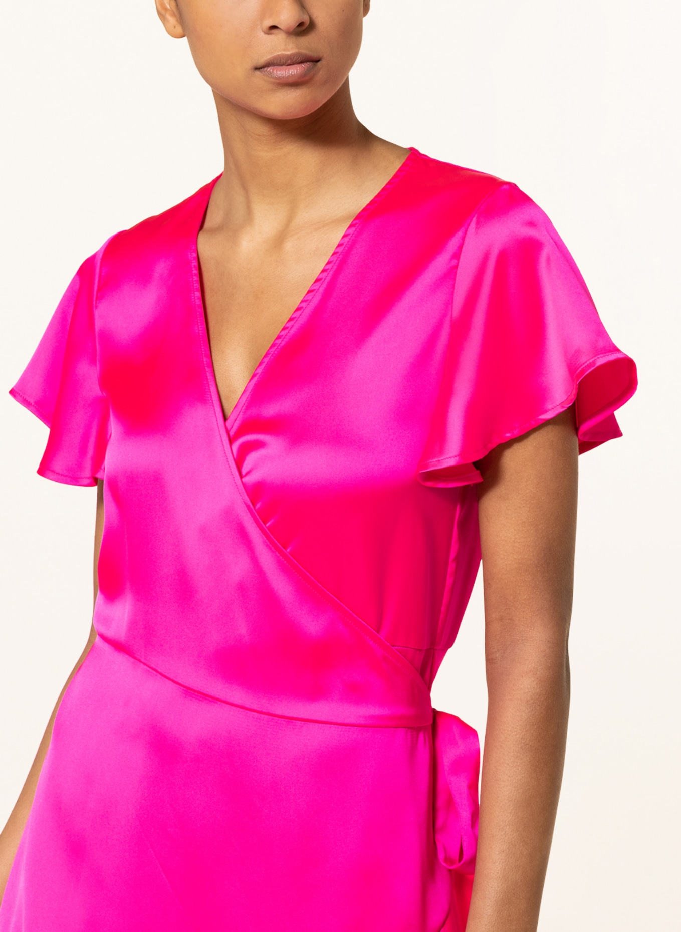lollys laundry Wrap dress MIRANDA made of satin, Color: NEON PINK (Image 4)